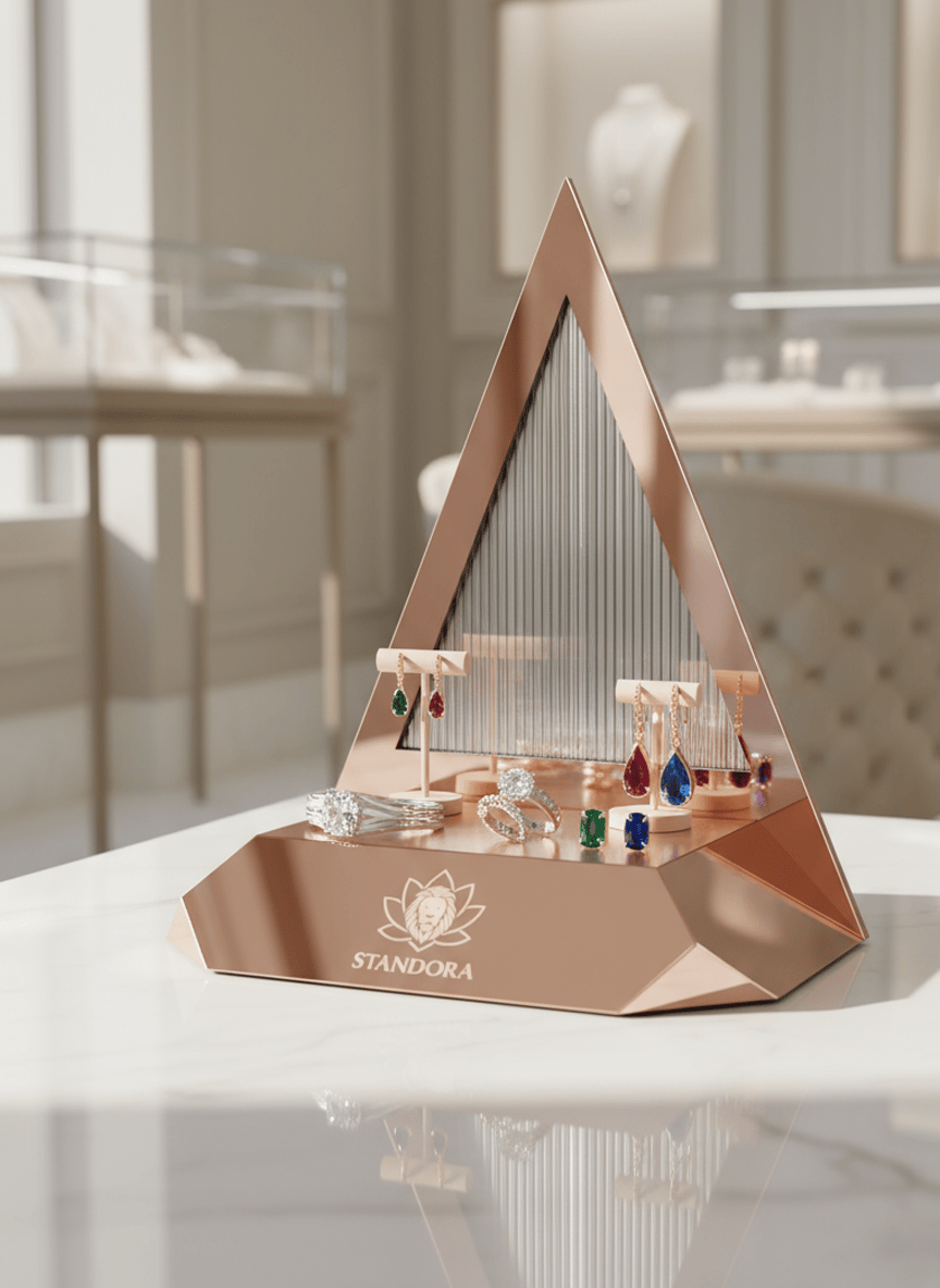 STANDORA | Ayna Pleksi Üçgen Ürün Sergileme Standı | Rose Gold