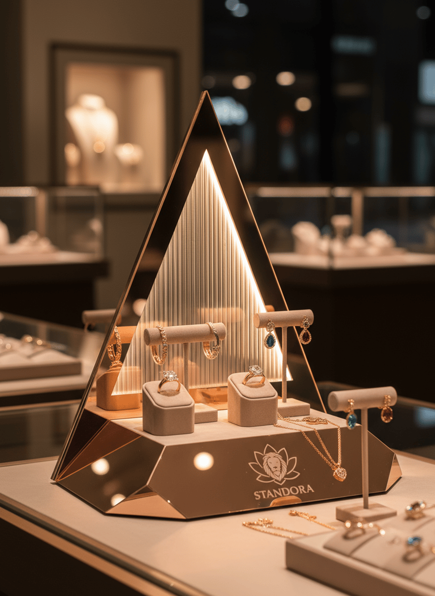 STANDORA | Ayna Pleksi Üçgen Ürün Sergileme Standı | Rose Gold
