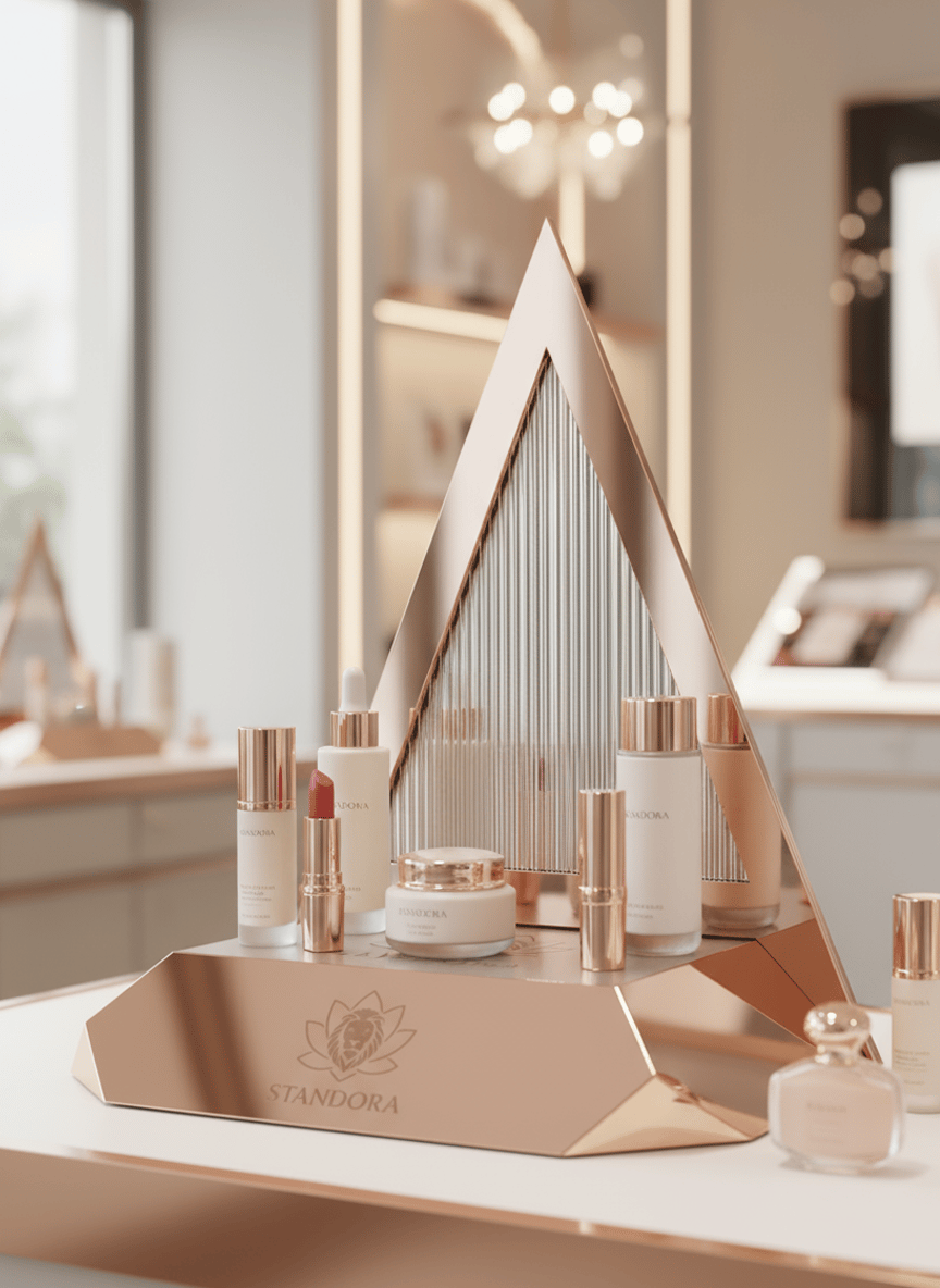 STANDORA | Ayna Pleksi Üçgen Ürün Sergileme Standı | Rose Gold