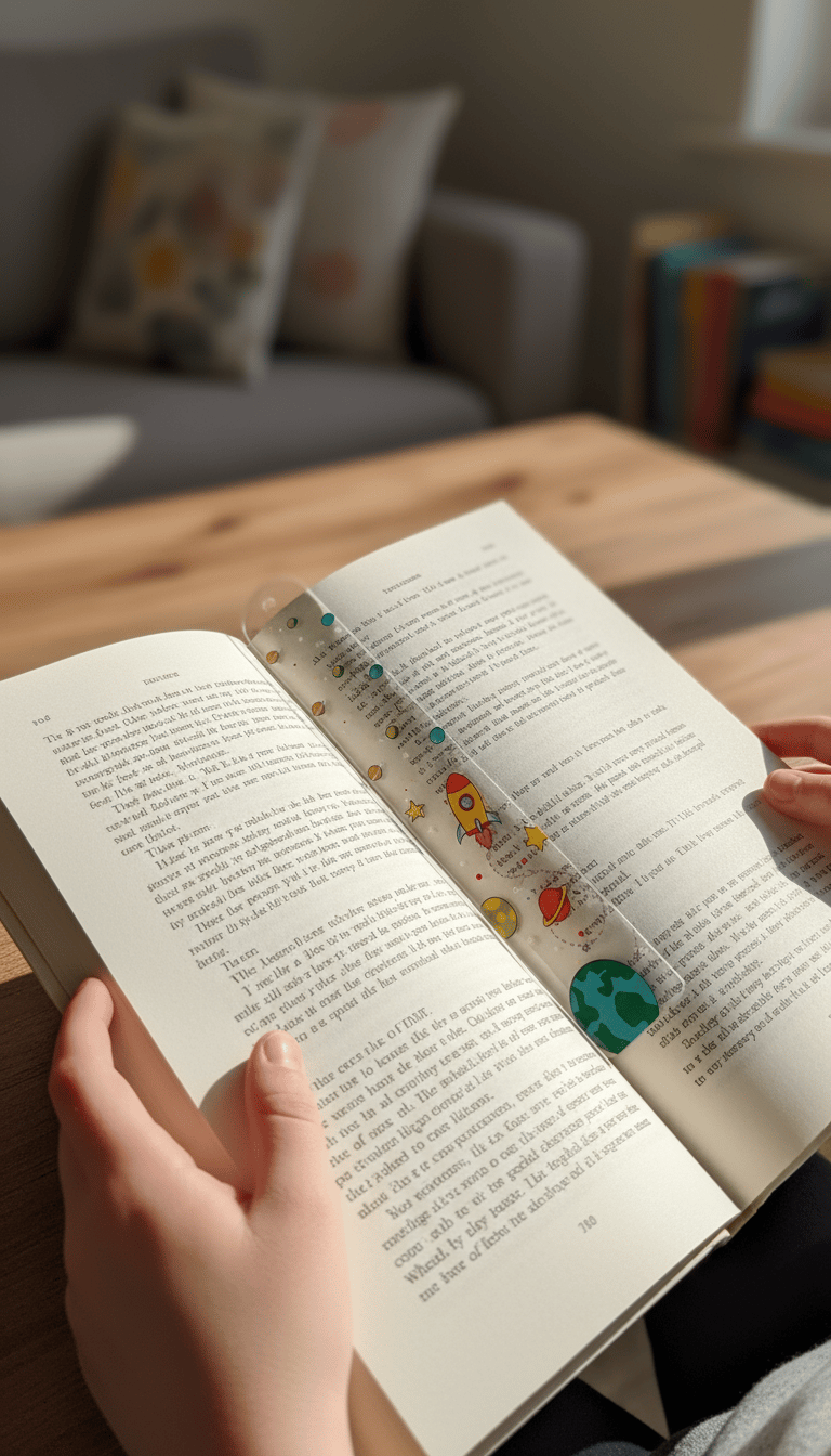 Uzay Temalı Kitap Ayracı | Gezegenler ve Roket Akrilik Ayraç | Şeffaf Öğrenci Hediyesi