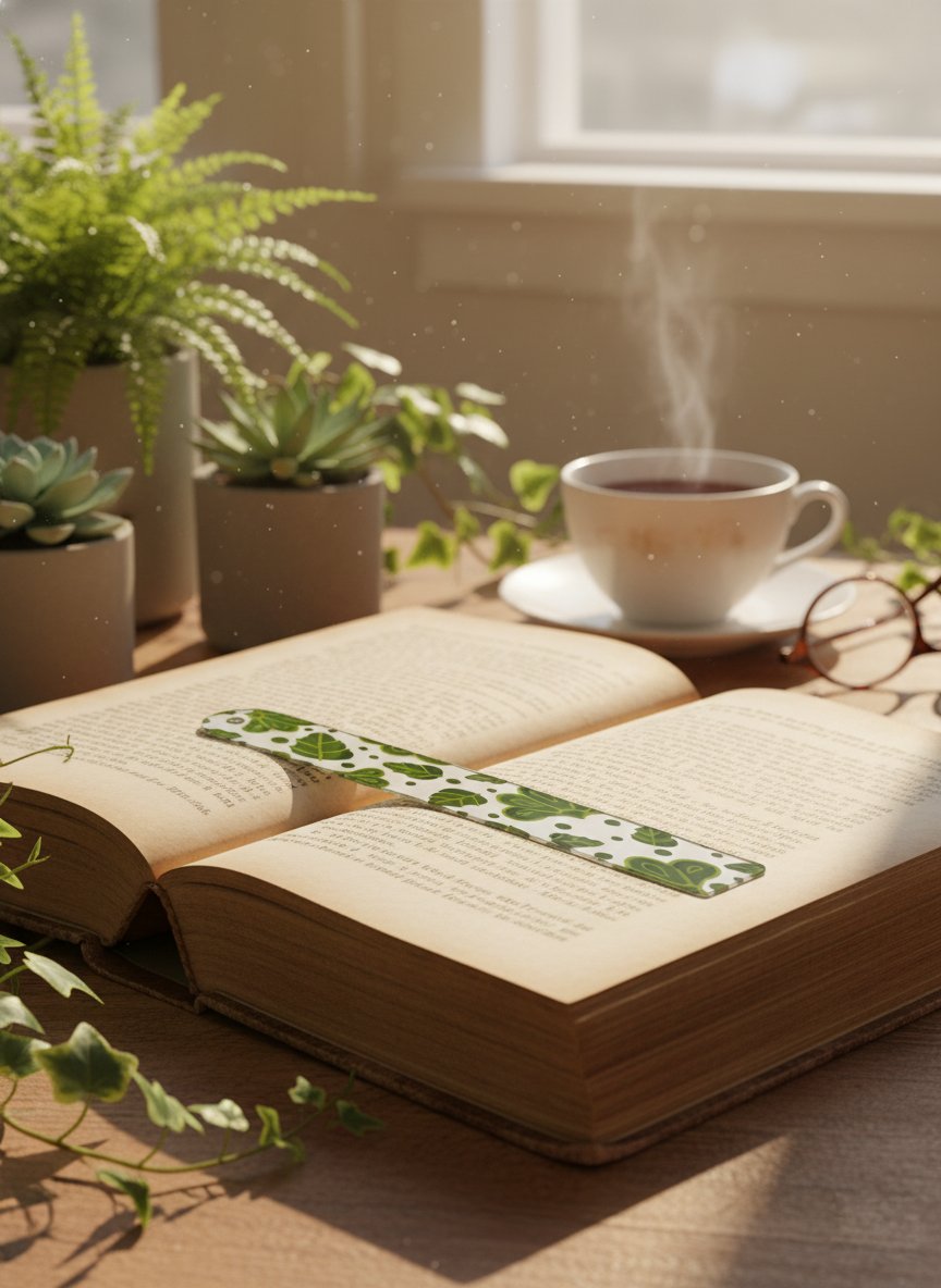 Yaprak Tasarımlı – Şeffaf UV Baskılı Pleksi Kitap Ayracı