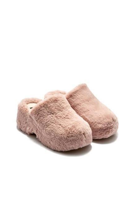 Twigy Lilo Peluş Kadın Topuklu Ev Terliği Pudra