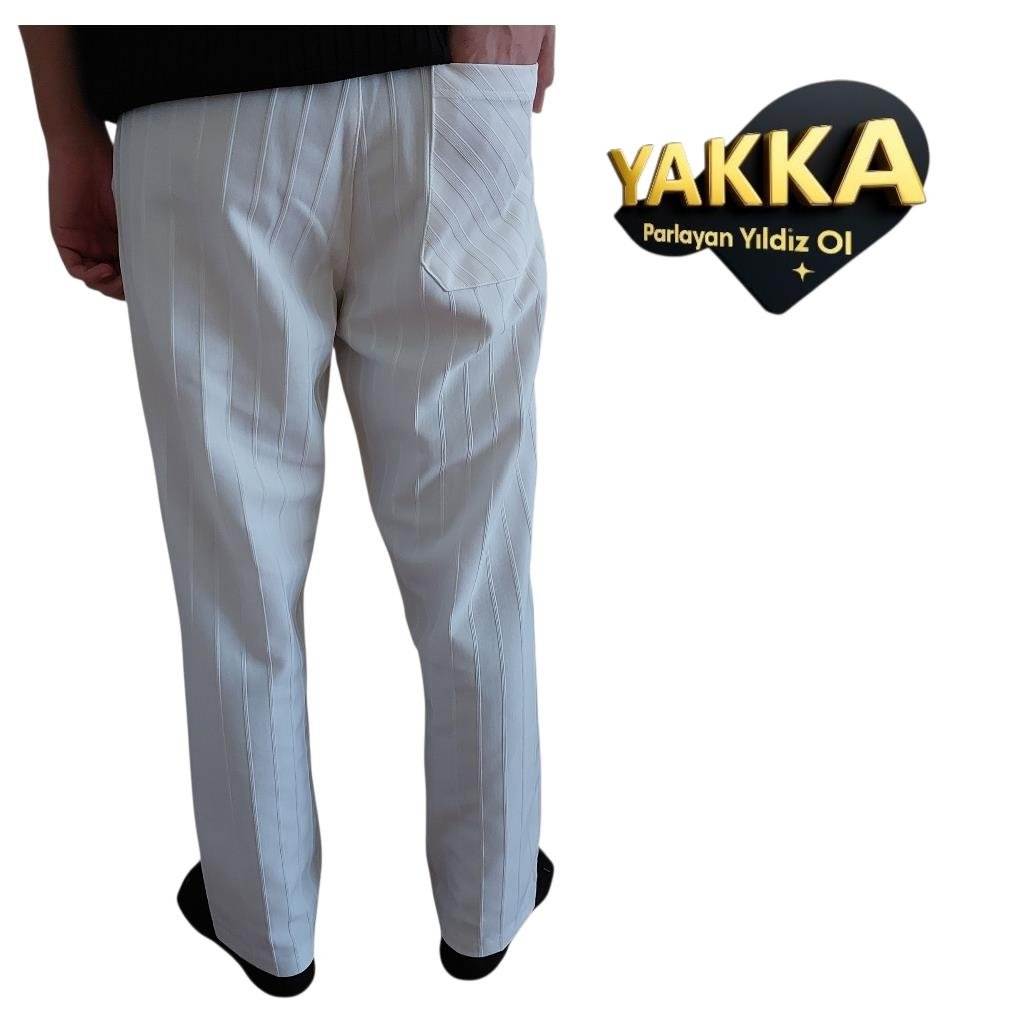 YAKKA ECRU Çizgili Rahat Kesim Pantolon