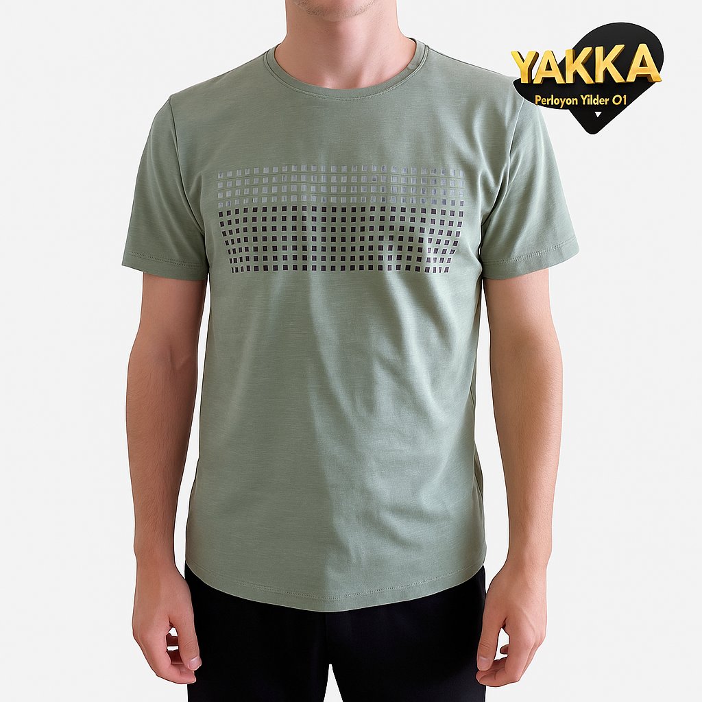 YAKKA Erkek Yeşil Kare Desenli Tişört