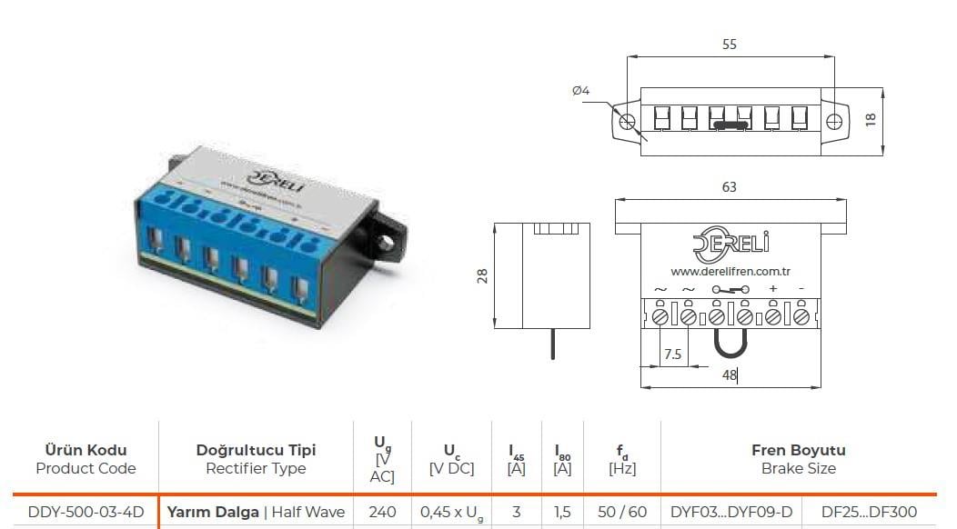 Yarım Dalga Hızlı Doğrultucu DDY 500 03 4D - (240 V - 3 A)