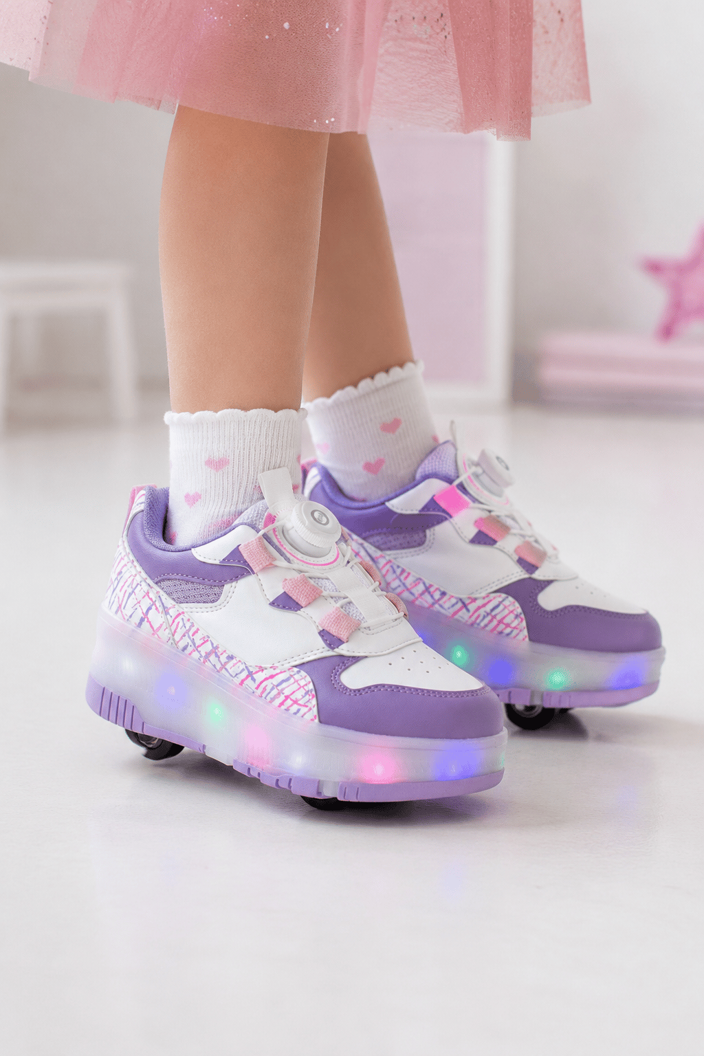 Çocuk Patenli Işıklı Spor Ayakkabı 4 Tekerlekli Çıkarılabilir Tekerlekli Sneaker