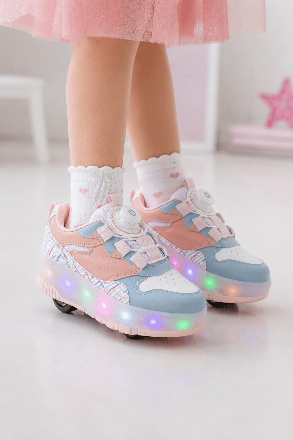 Çocuk Patenli Işıklı Spor Ayakkabı 4 Tekerlekli Çıkarılabilir Tekerlekli Sneaker