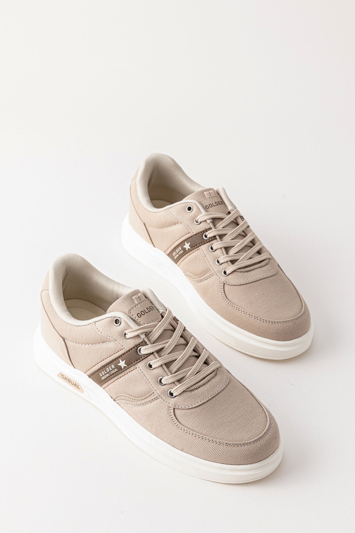Erkek Spor Ayakkabı Bej Ultra Hafif Nefes Alan Rahat Günlük Sneaker