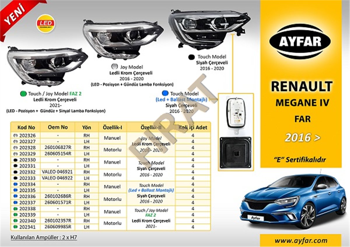 RENAULT MEGAN IV 2016 SONRASI FAR SOL 260605154R