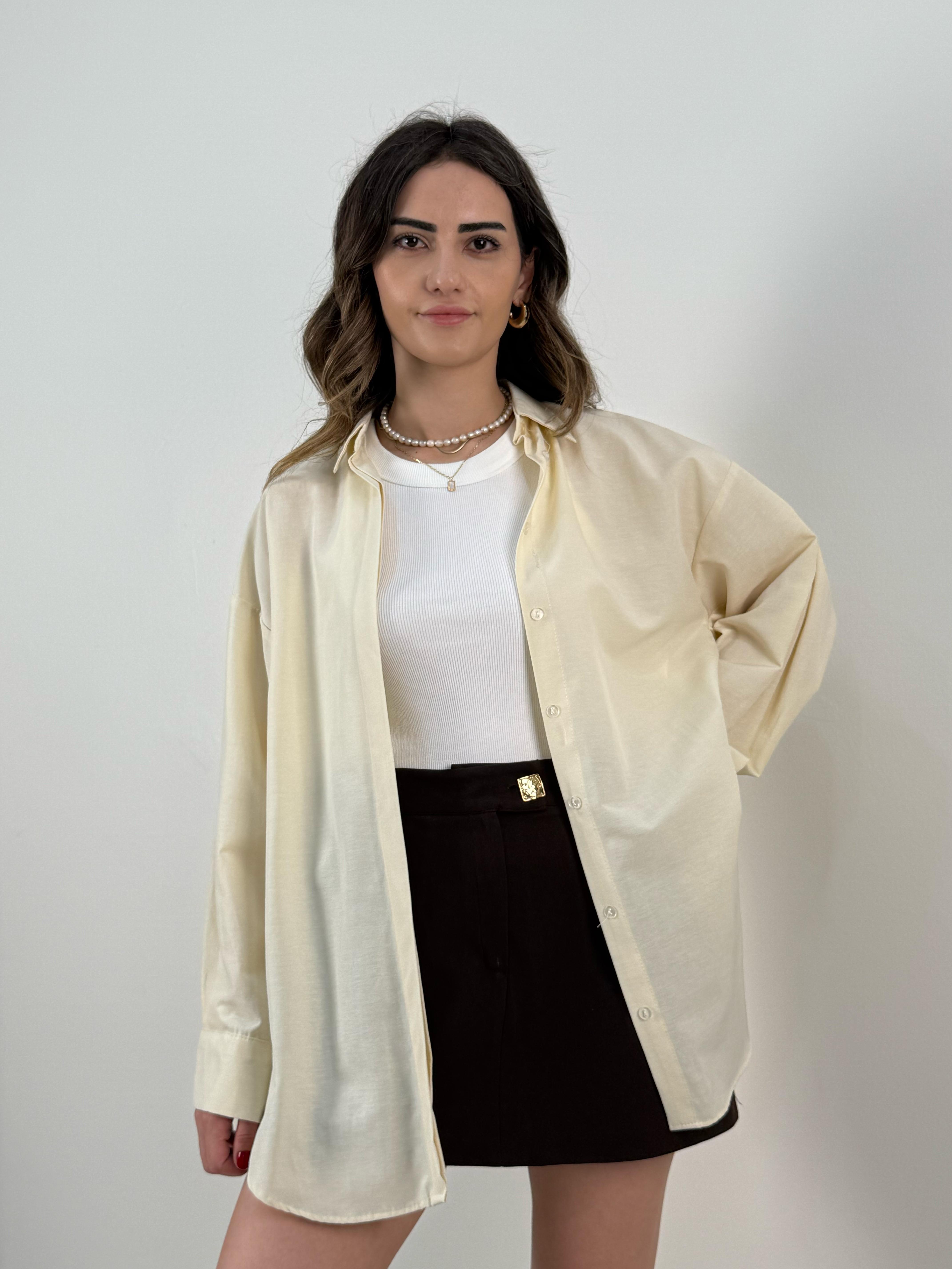 Açık Sarı Basic Oversize Gömlek