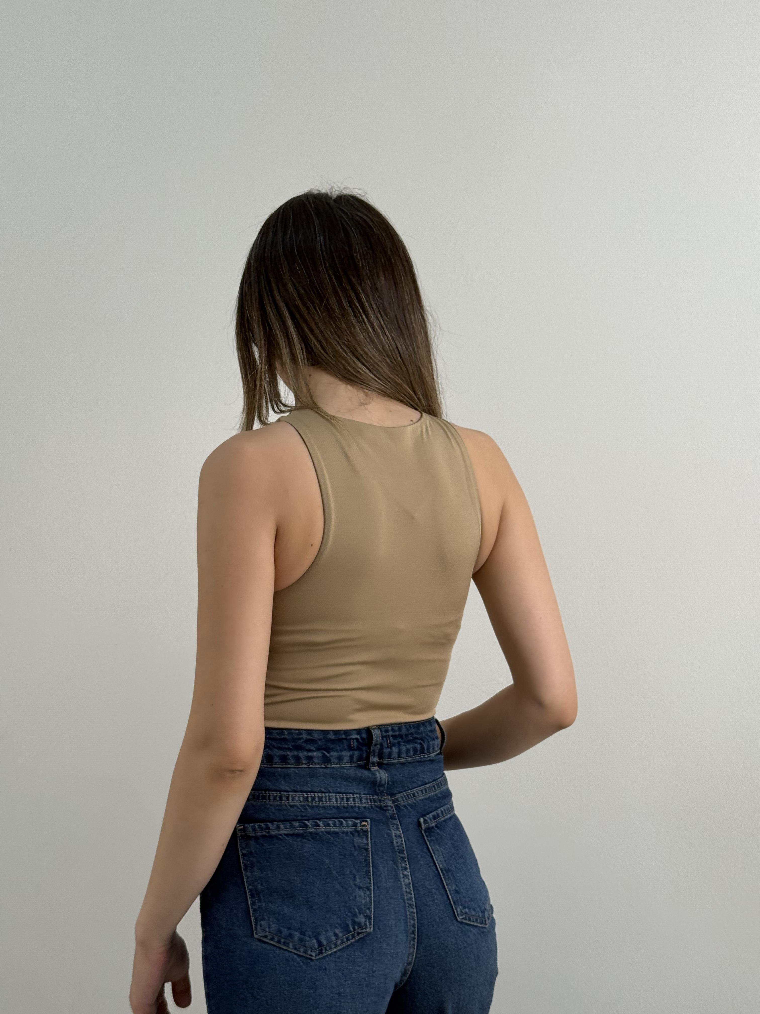 Bej Halter Yaka Bodysuit