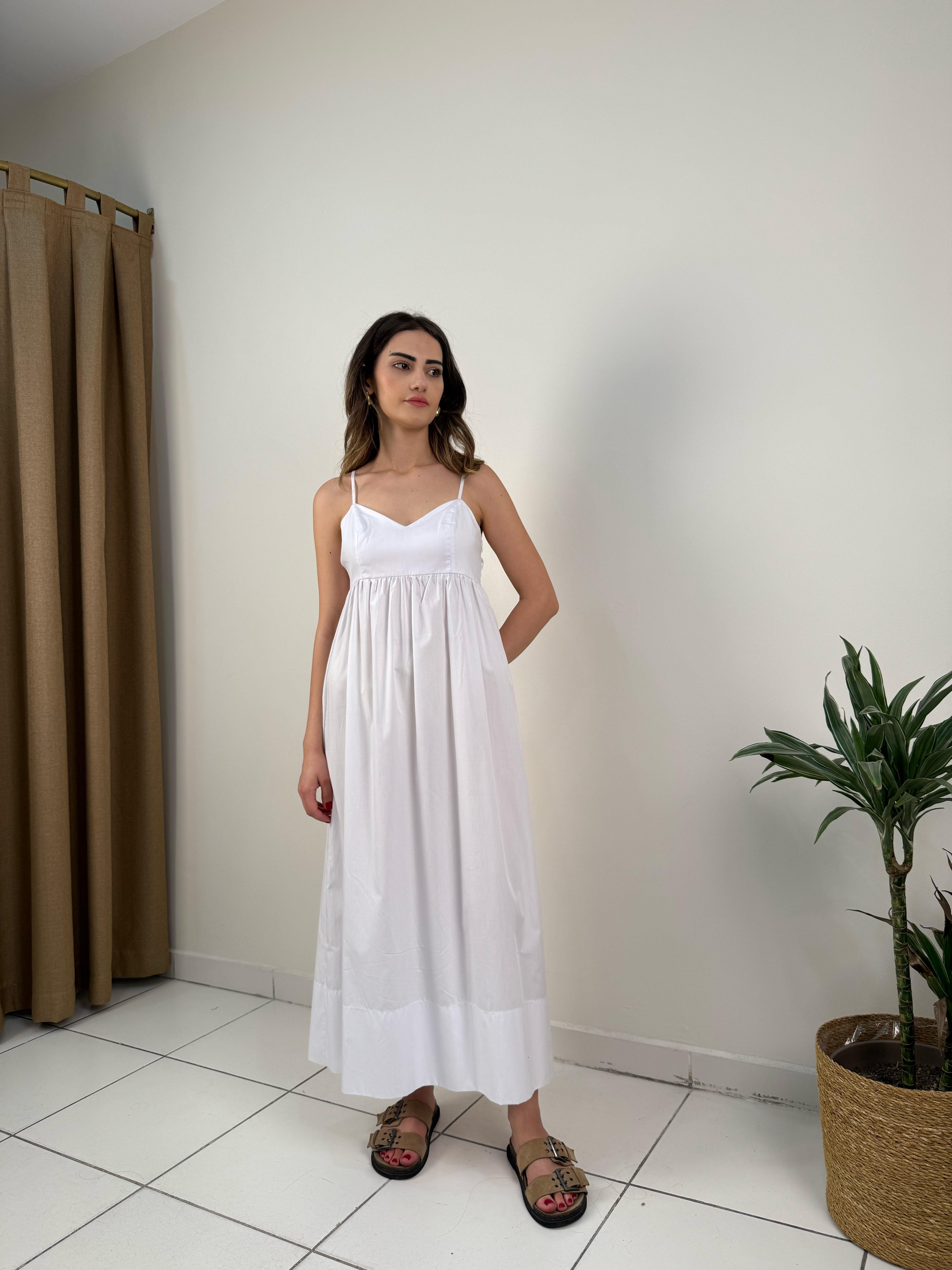 Beyaz Askılı Poplin Elbise