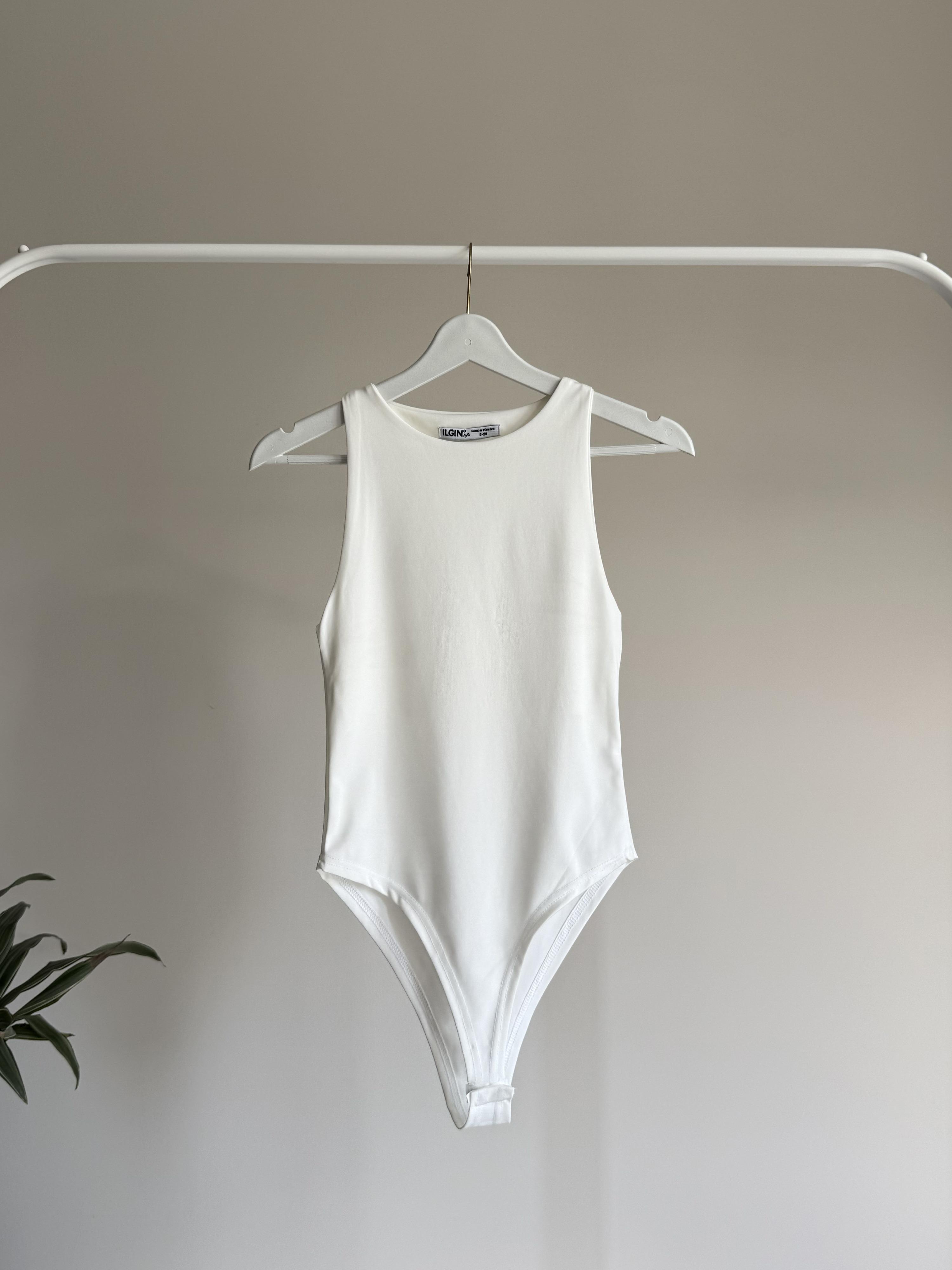 Beyaz Halter Yaka Bodysuit