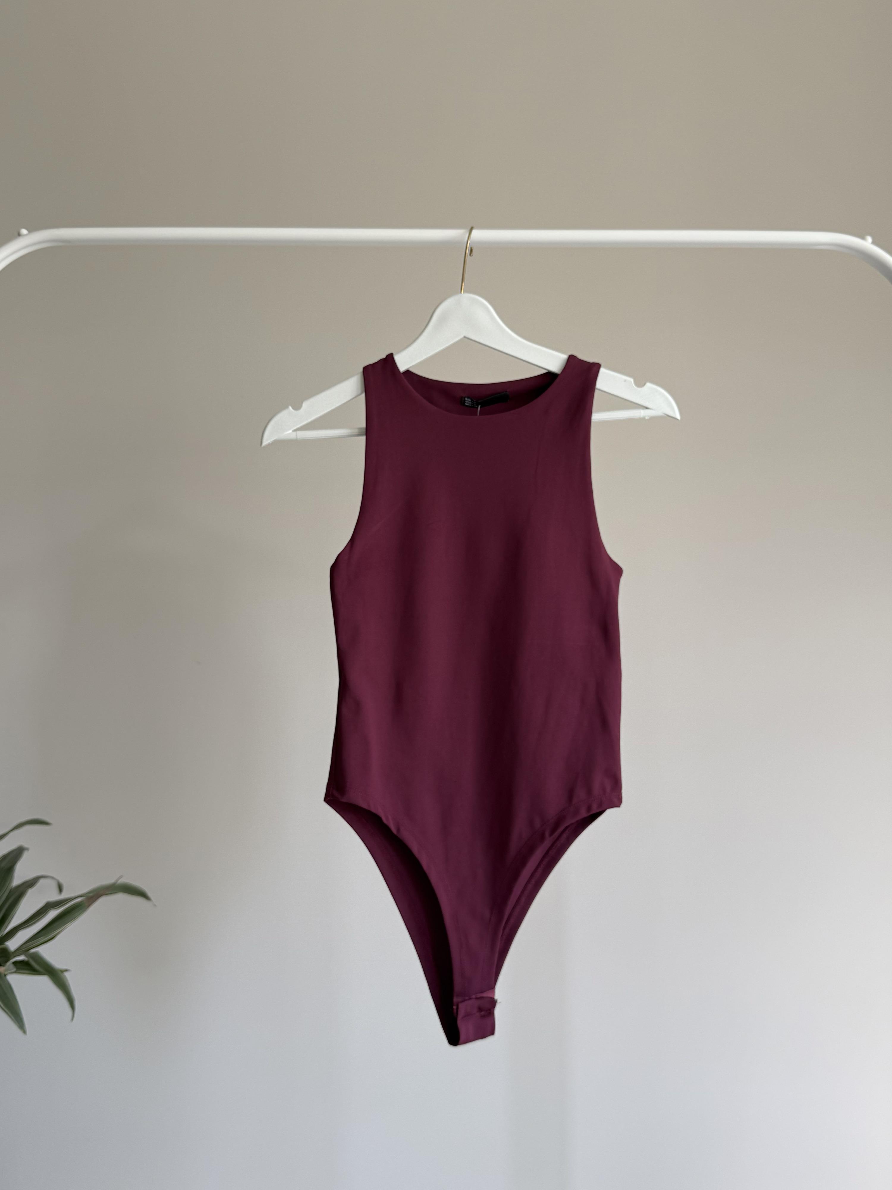 Bordo Halter Yaka Bodysuit