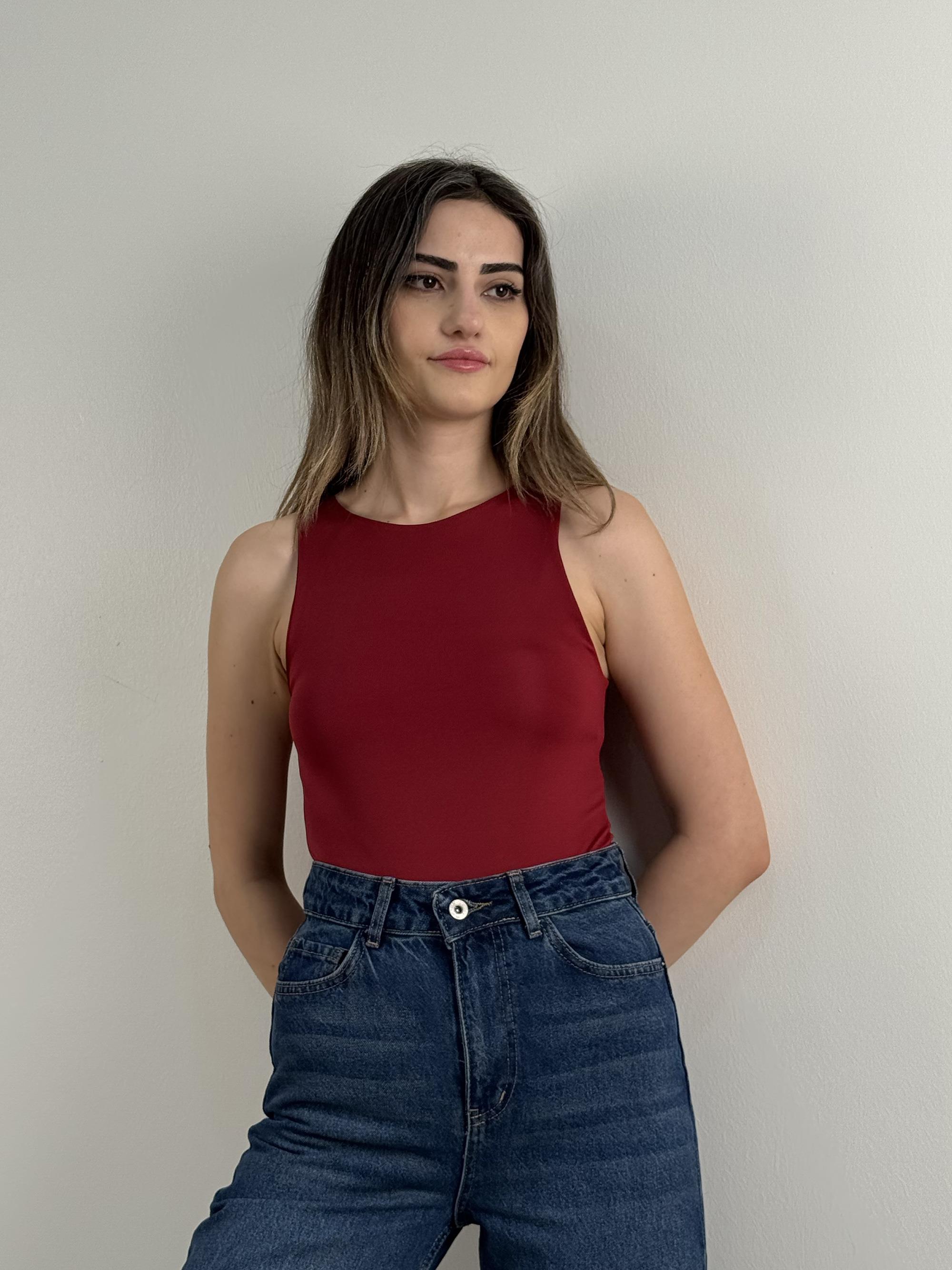 Kırmızı Halter Yaka Bodysuit