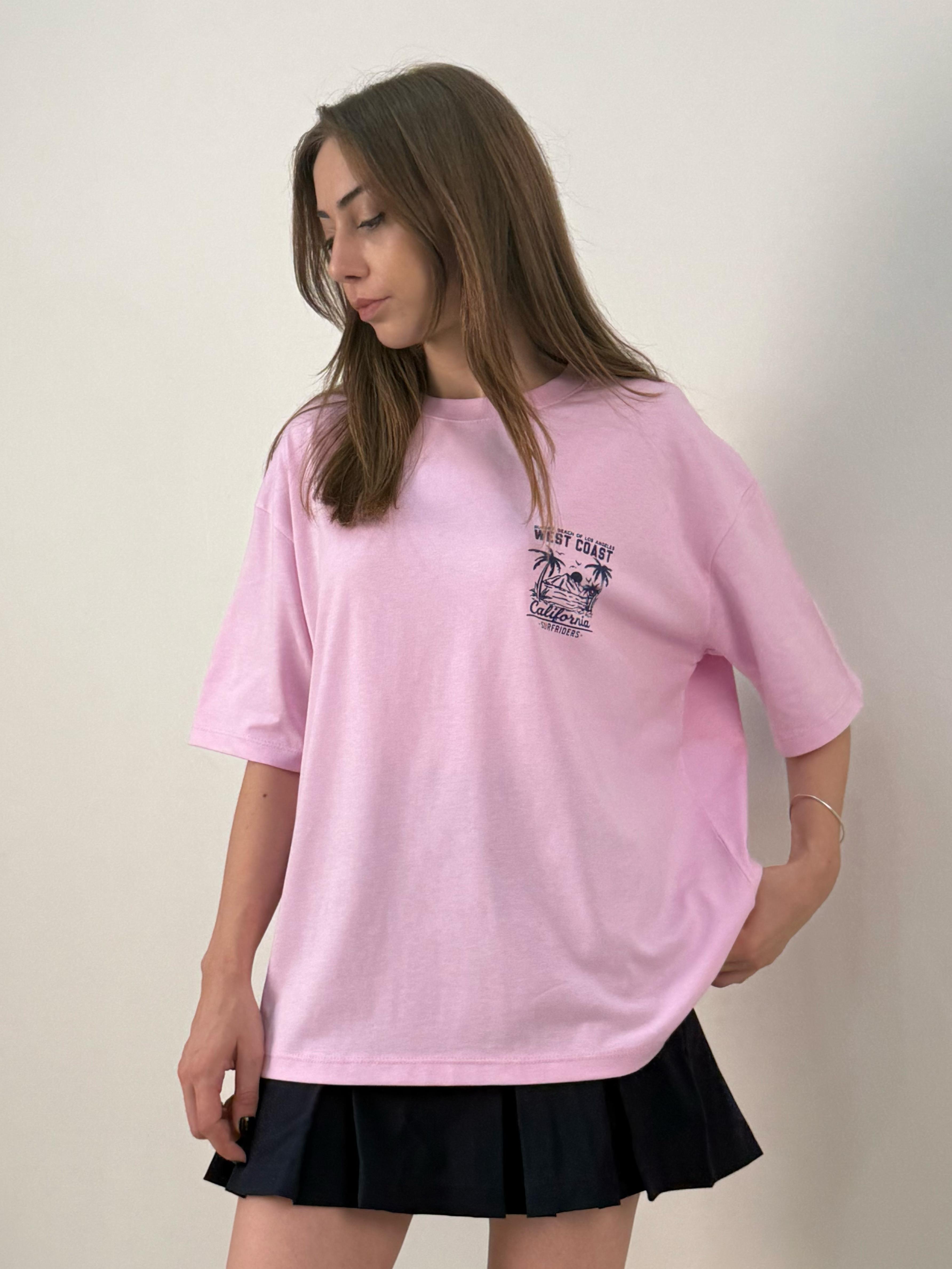 Pembe Baskılı T-shirt