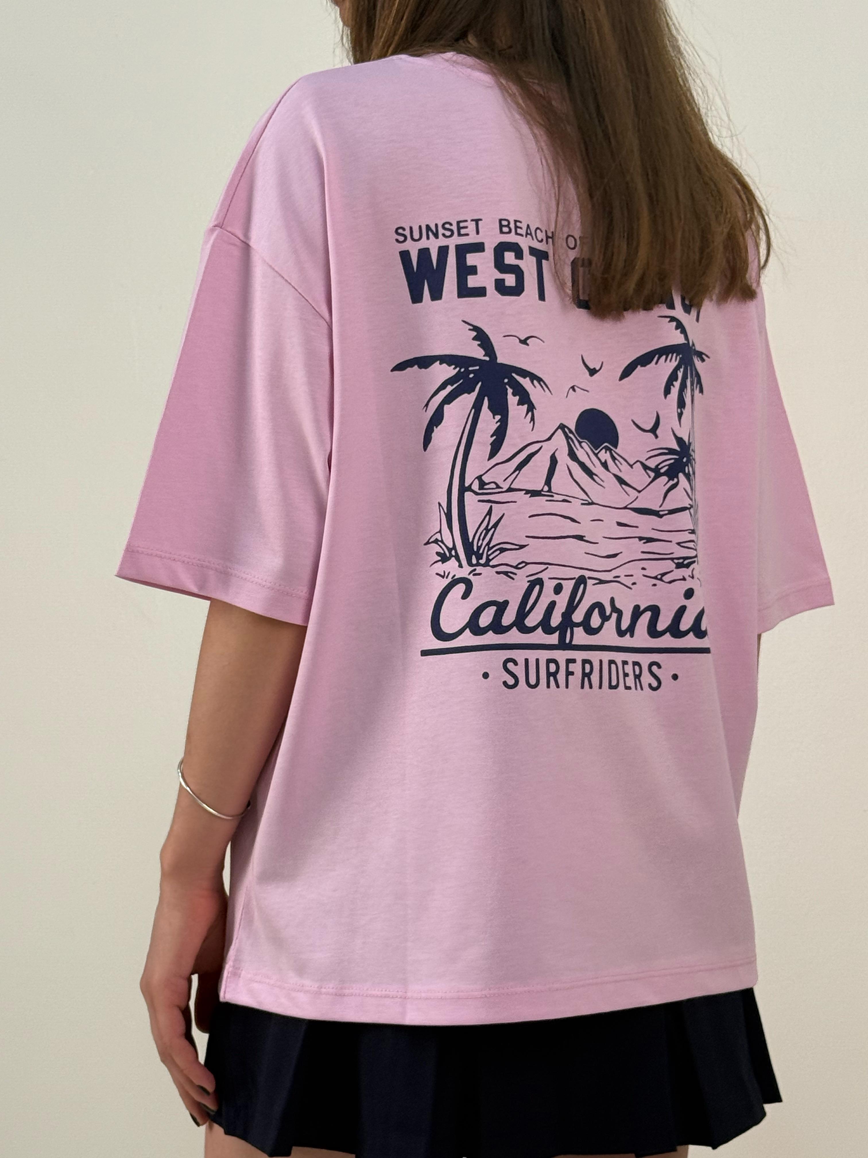 Pembe Baskılı T-shirt