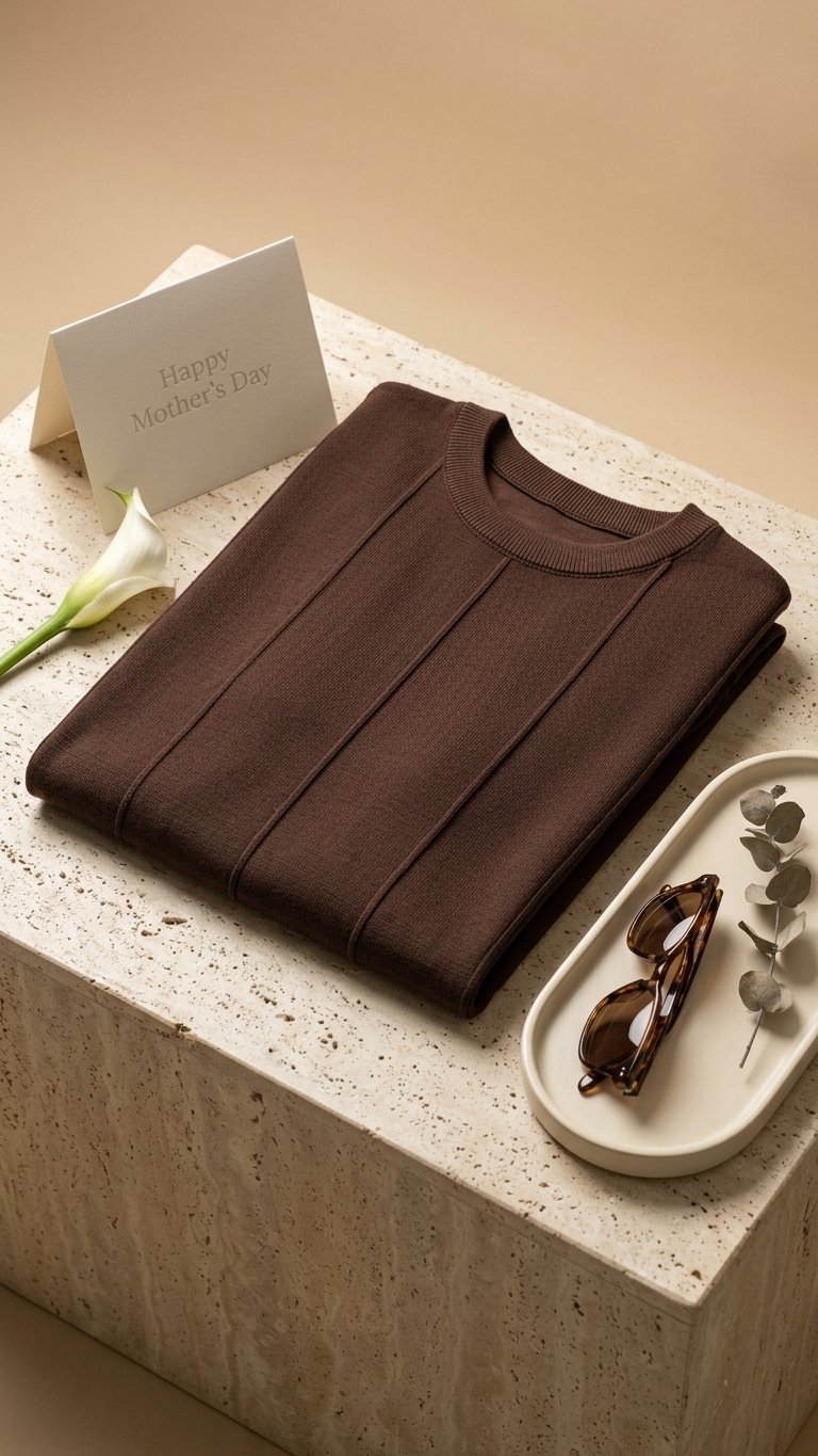  Erkek Çıma Detaylı Bisiklet Yaka Triko T-Shirt Kahverengi