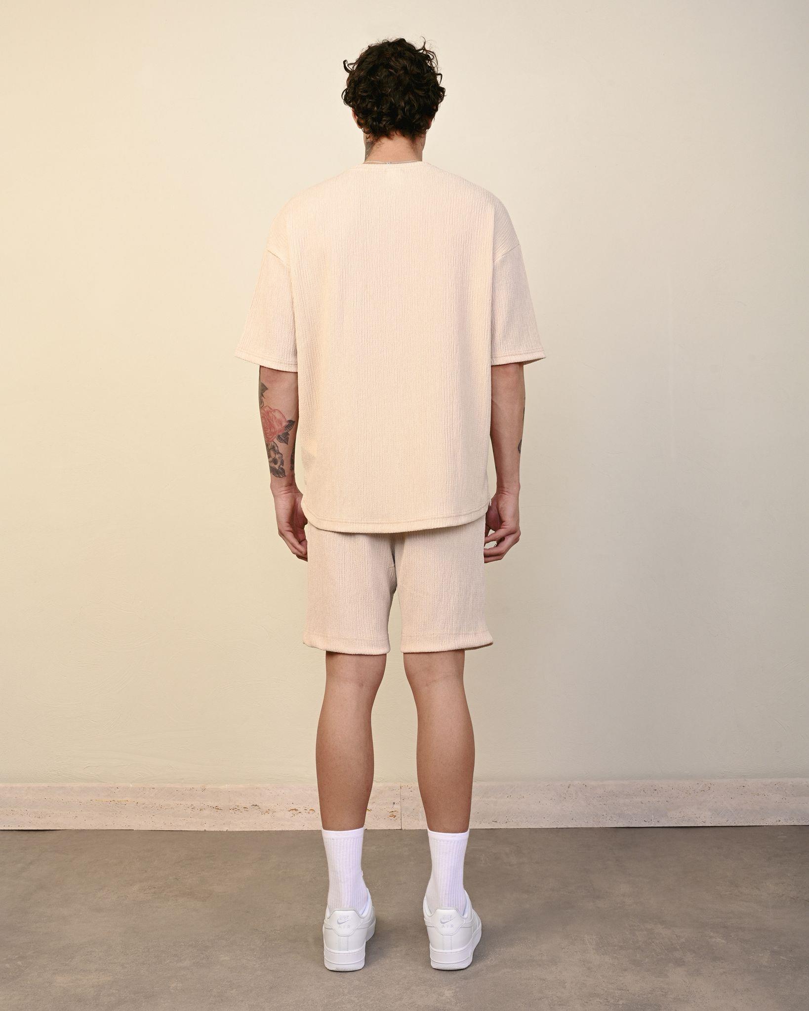 Bürümcük Kumaş Oversize Tshirt Bej