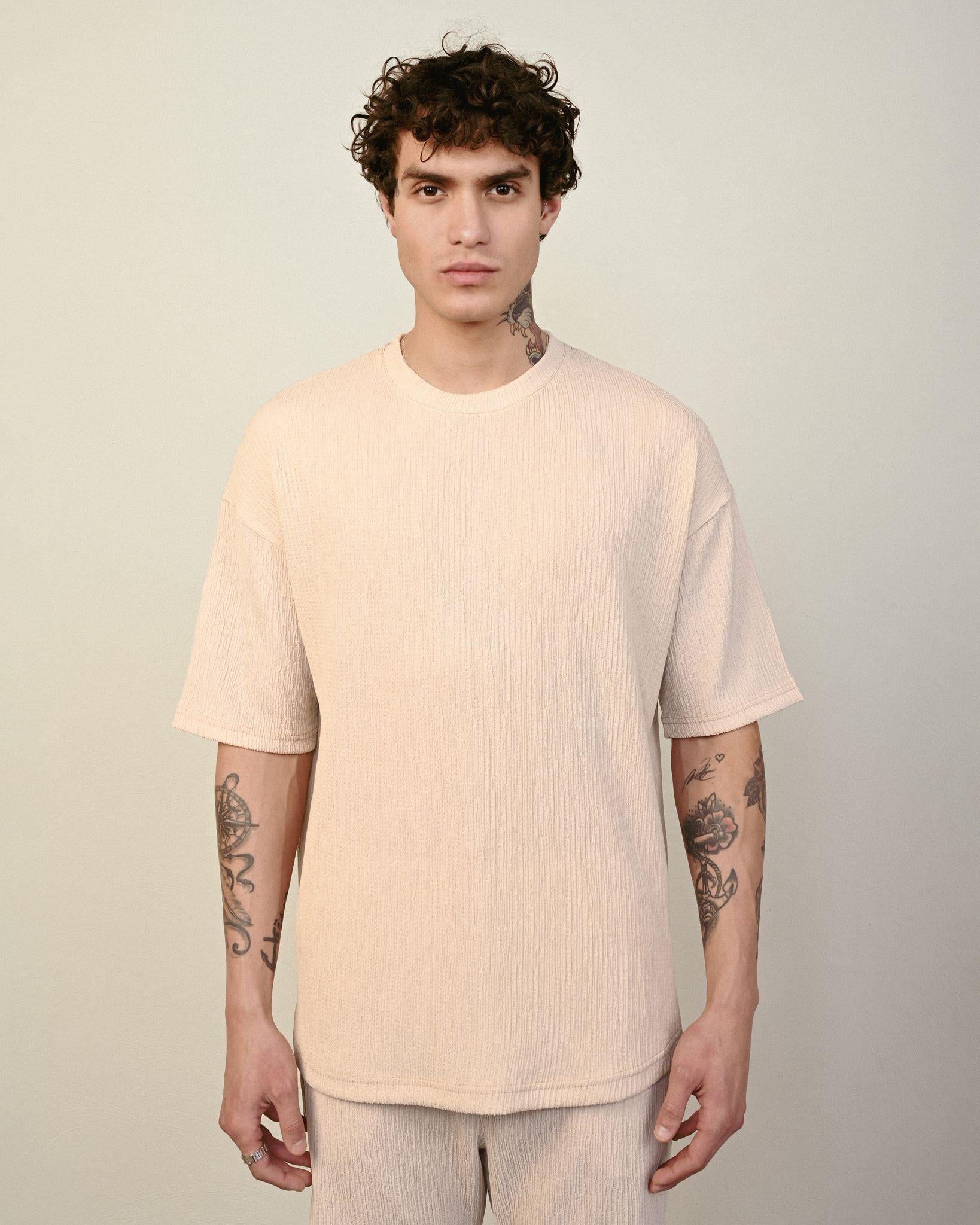 Bürümcük Kumaş Oversize Tshirt Bej
