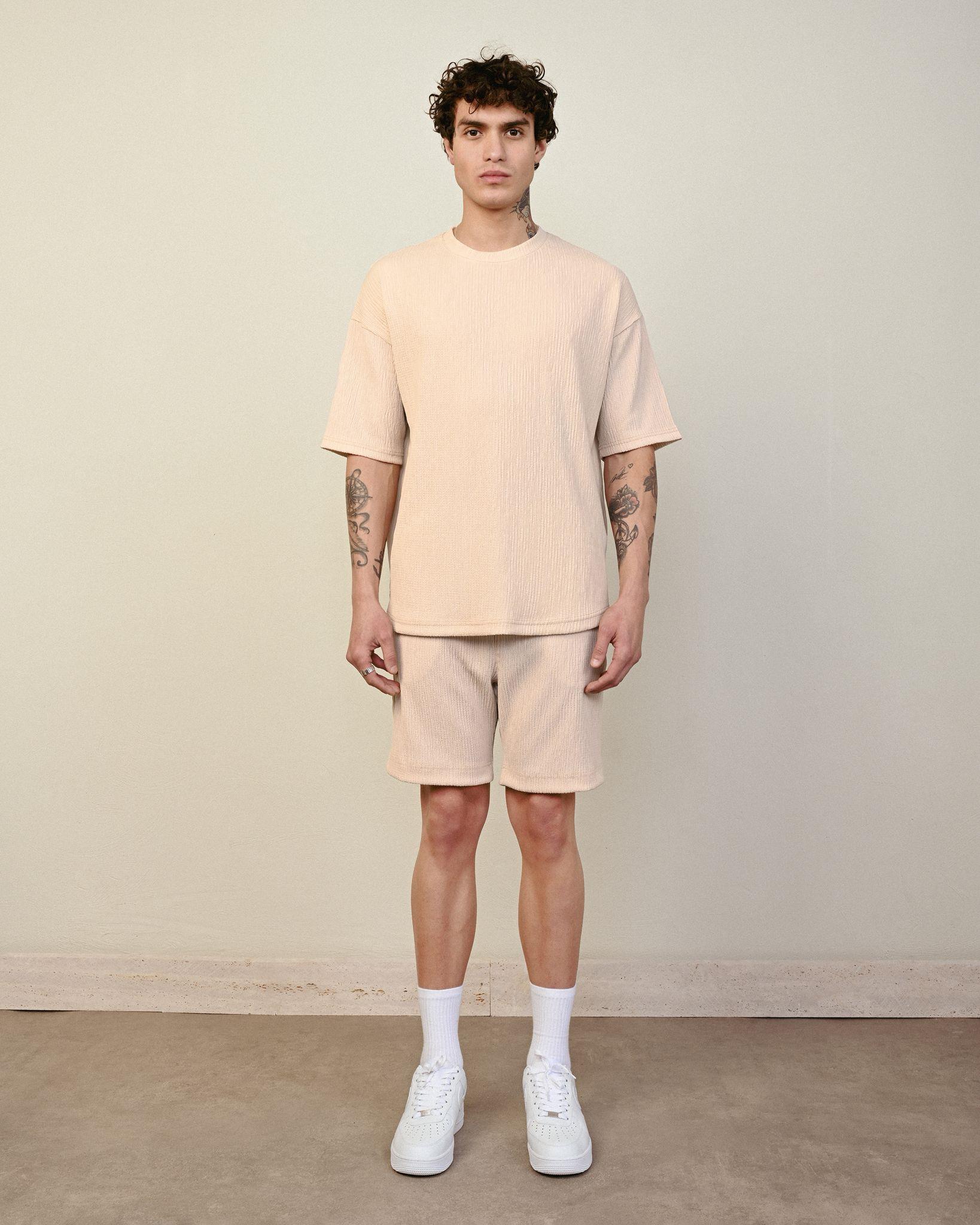 Bürümcük Kumaş Oversize Tshirt Bej