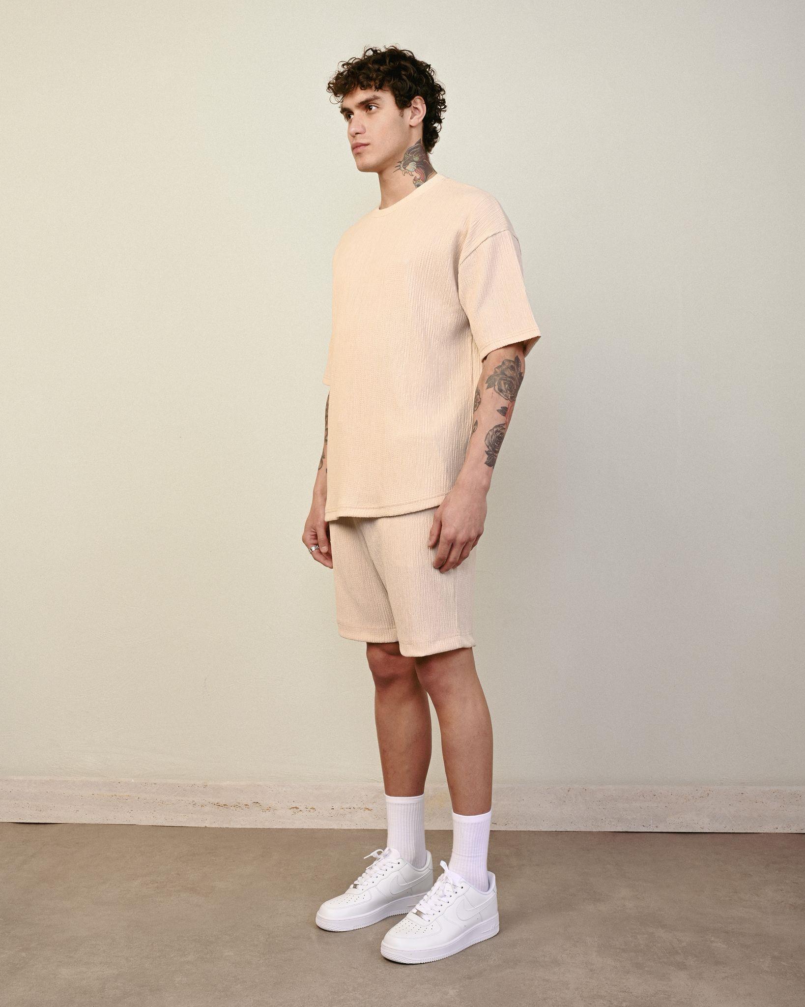 Bürümcük Kumaş Oversize Tshirt Bej