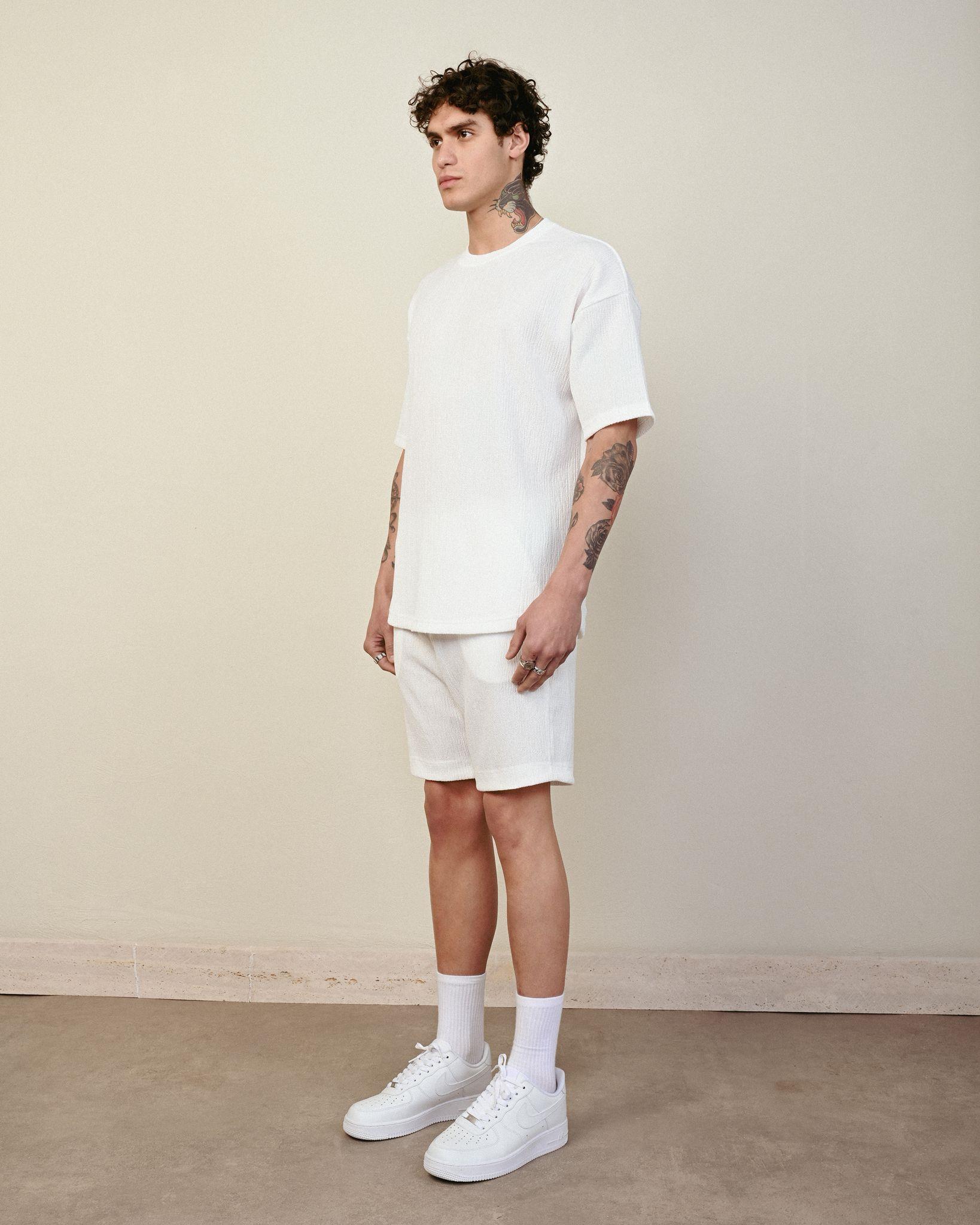 Bürümcük Kumaş Oversize Tshirt Beyaz