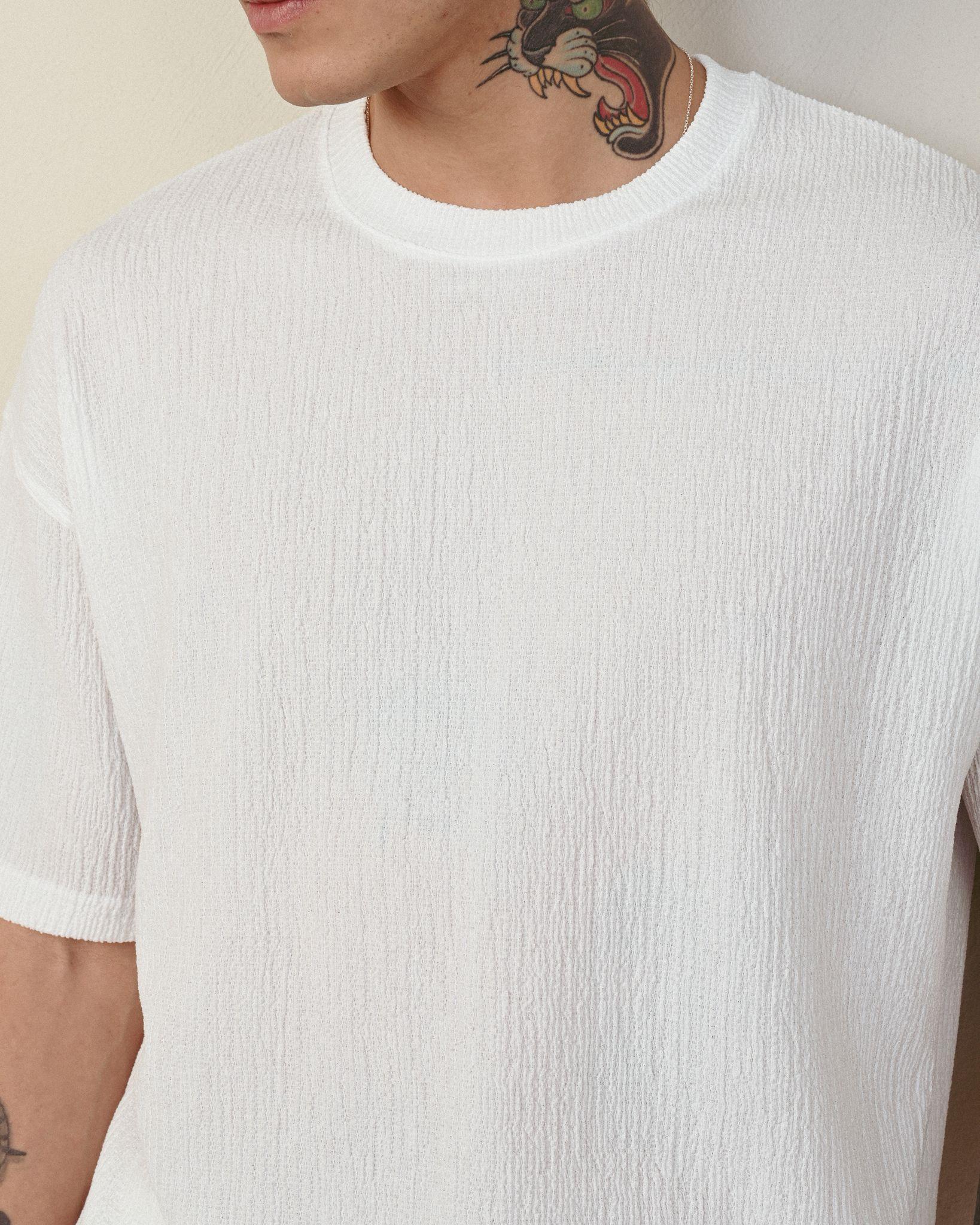 Bürümcük Kumaş Oversize Tshirt Beyaz