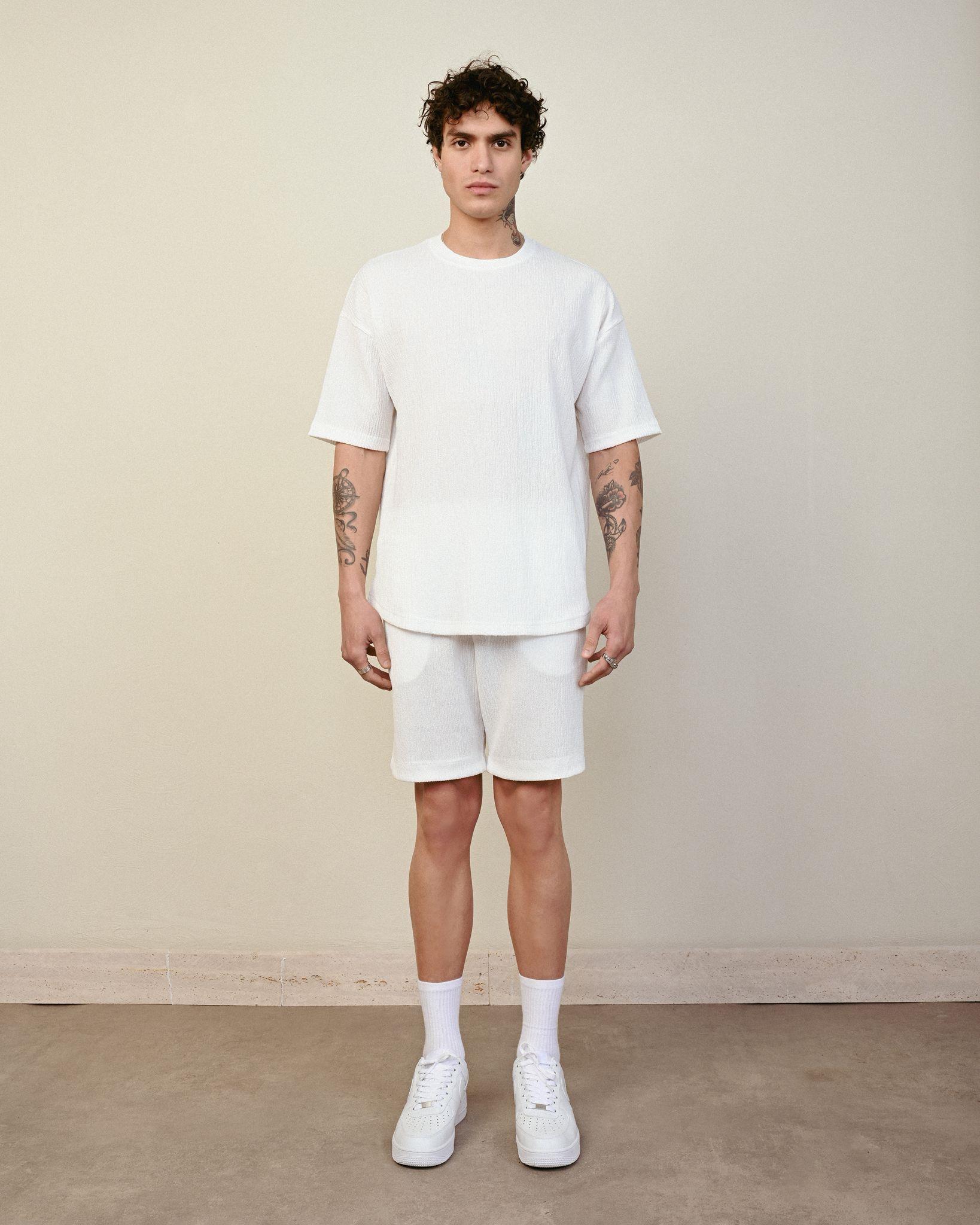 Bürümcük Kumaş Oversize Tshirt Beyaz