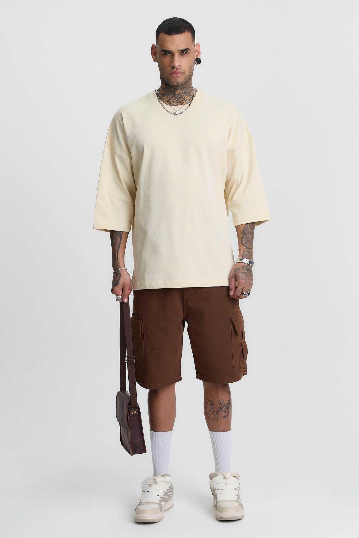 Fakir Kol Oversize Penye Tshirt Bej