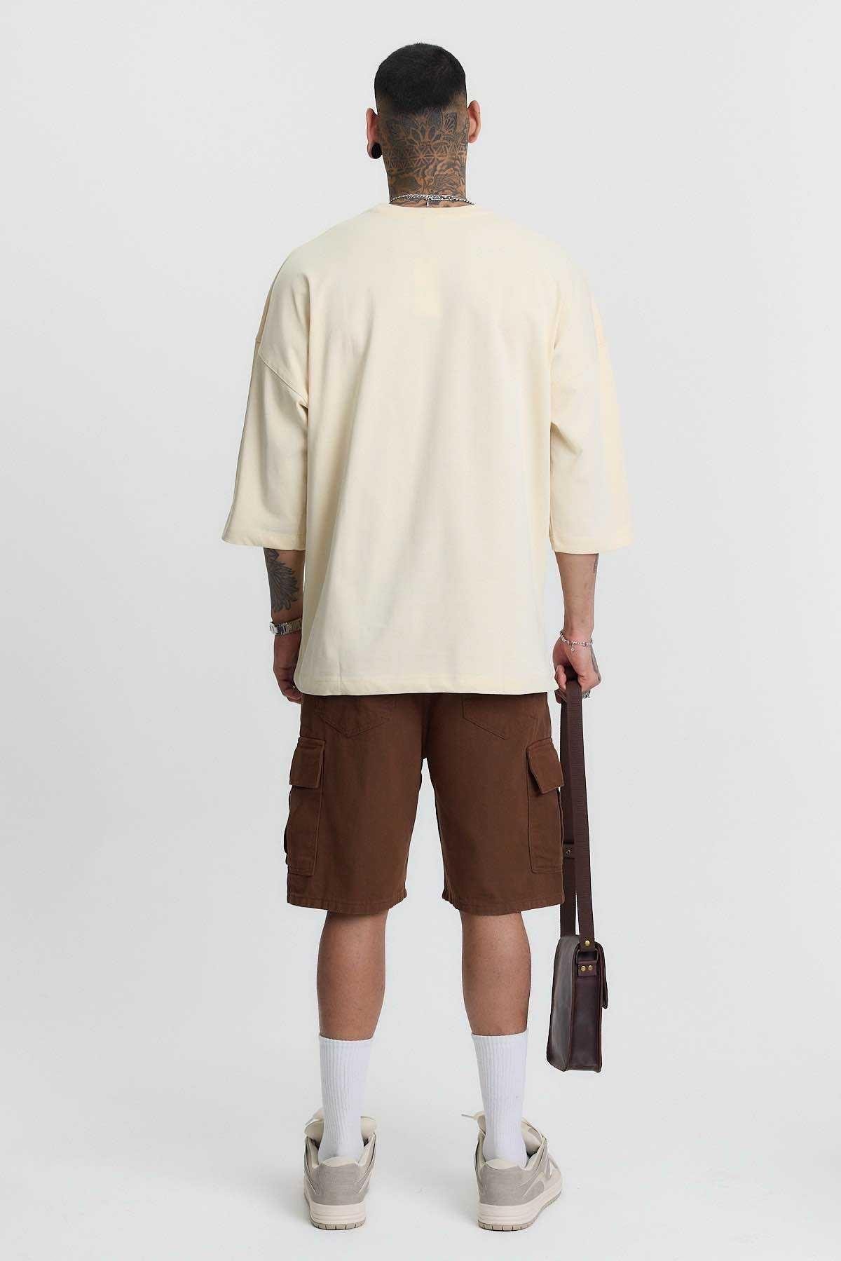 Fakir Kol Oversize Penye Tshirt Bej
