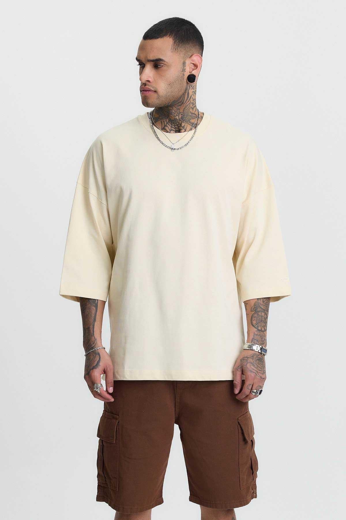 Fakir Kol Oversize Penye Tshirt Bej