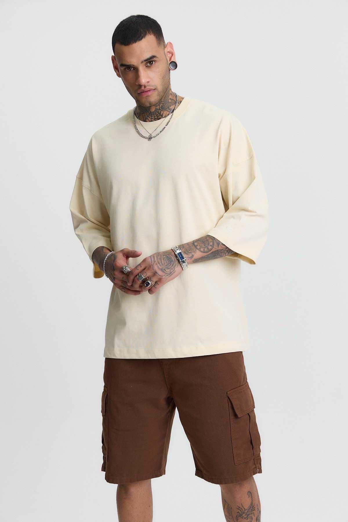 Fakir Kol Oversize Penye Tshirt Bej