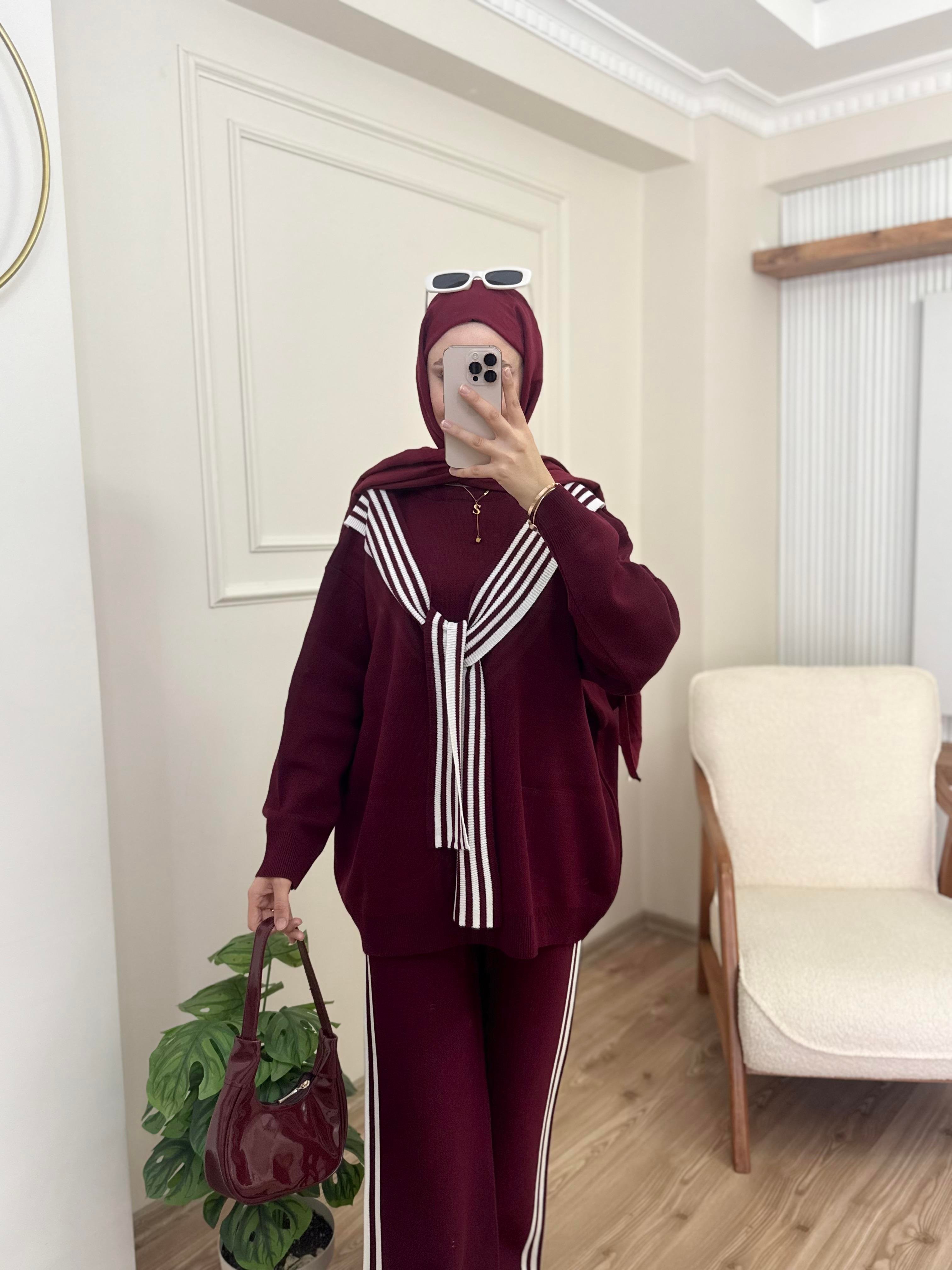 Arya Çizgili Takım | Bordo