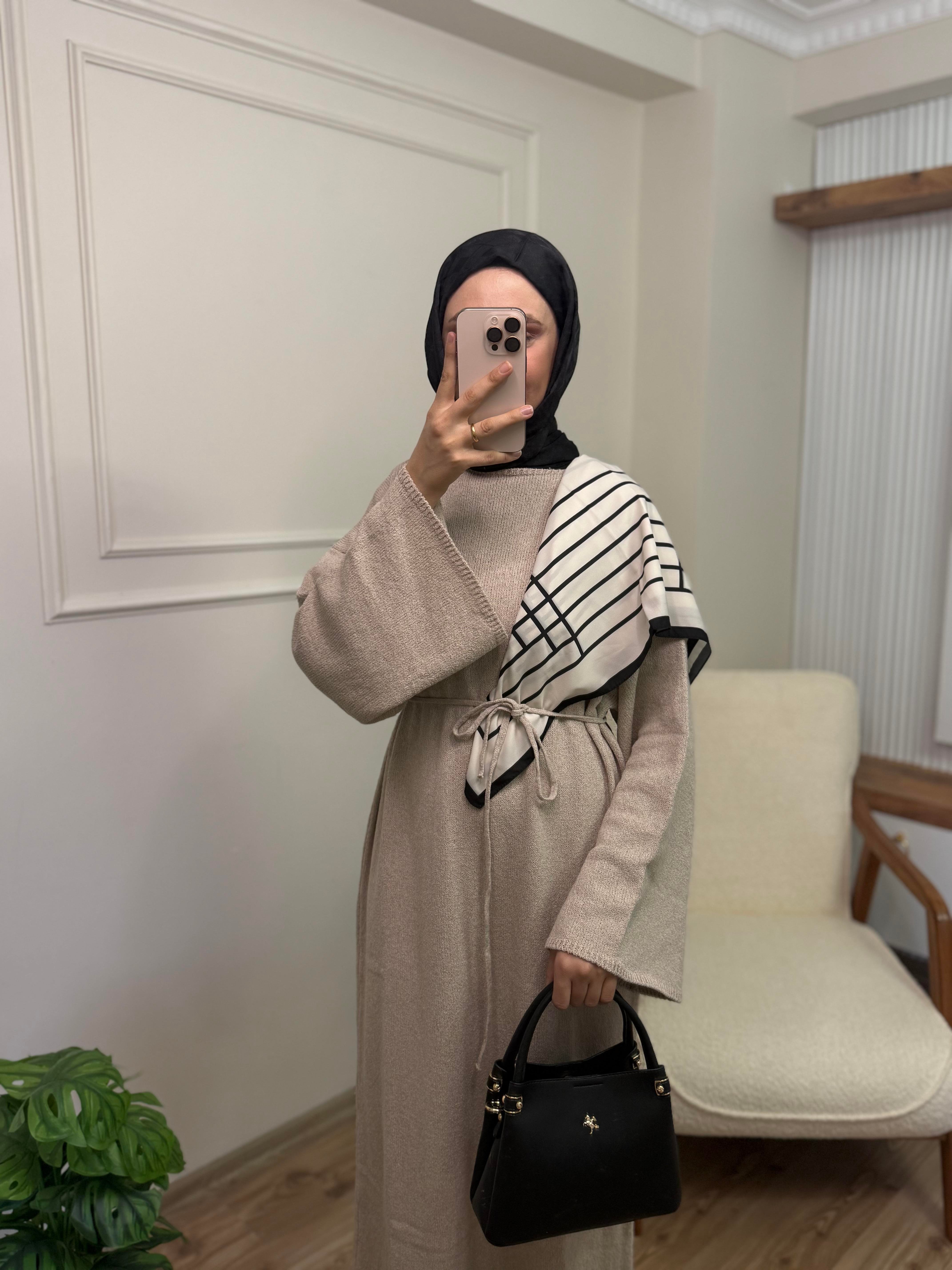 Lidya Kemerli Elbise | Bej