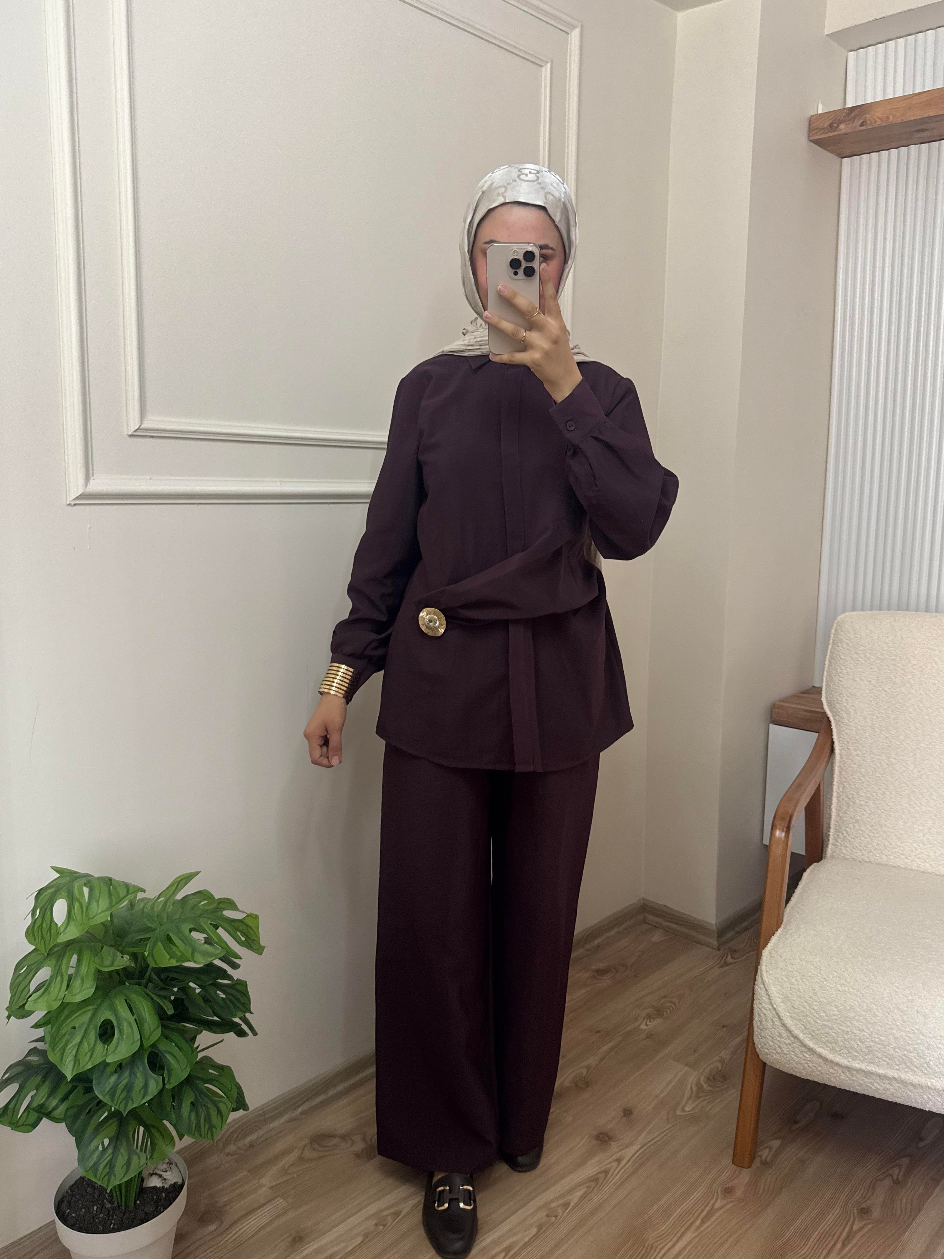 Maya Broşlu Takım | Mürdüm