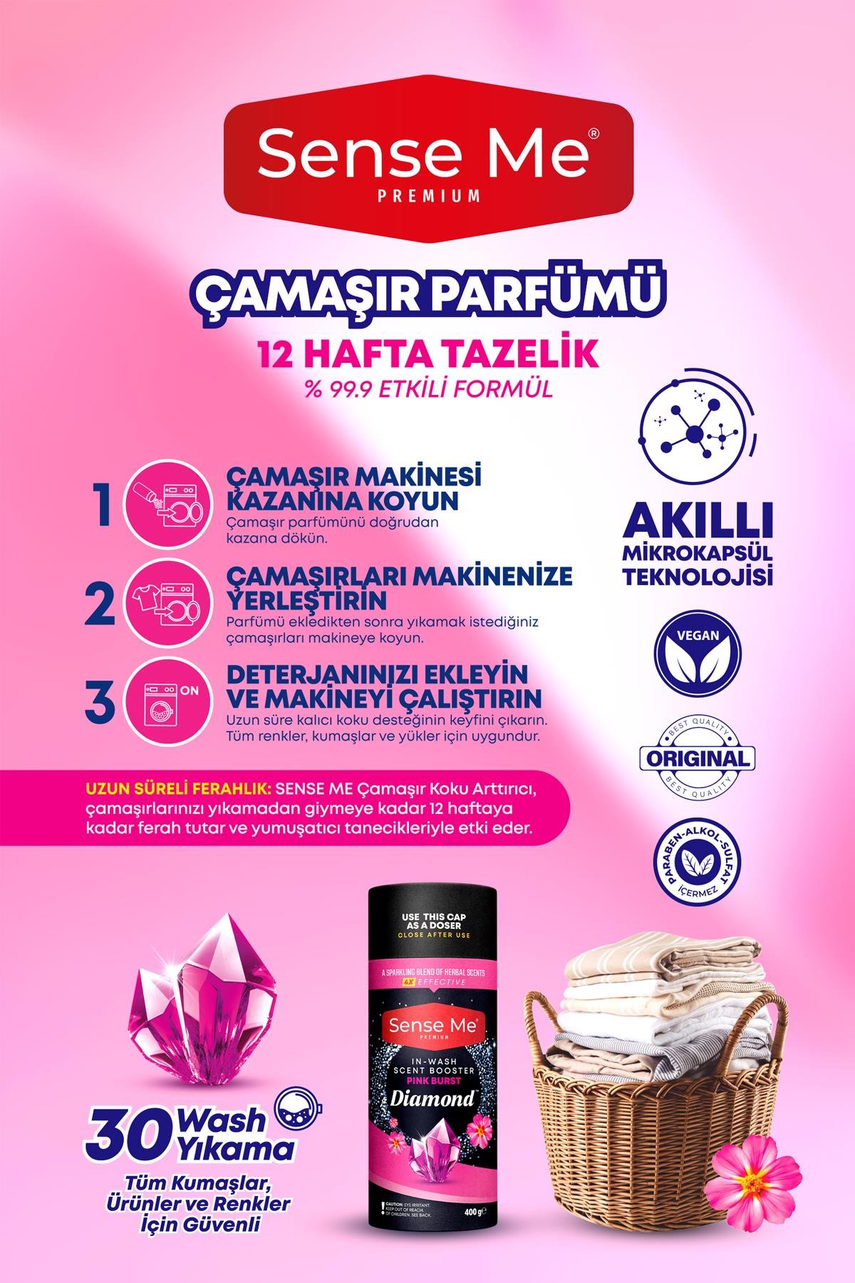 Sense Me Diamond Pink Burst – In-Wash Scent Booster Çamaşır Parfümü