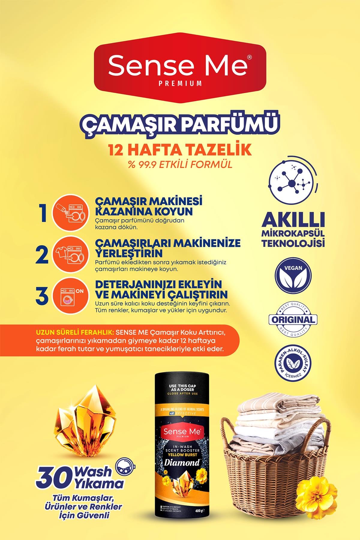 Sense Me Diamond Yellow Burst – In-Wash Scent Booster Çamaşır Parfümü