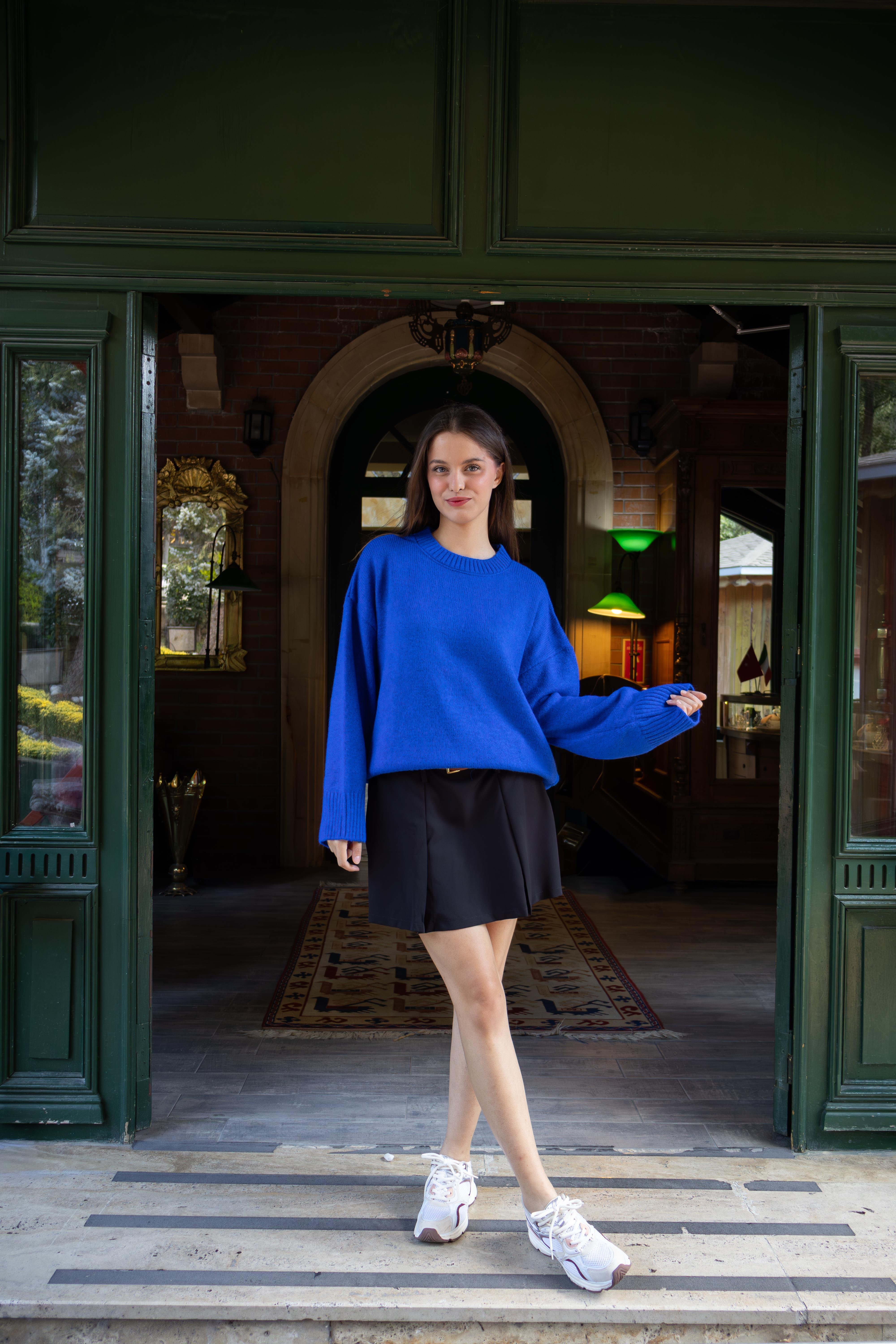 Saks Bisiklet Yaka Oversize Triko Kazak