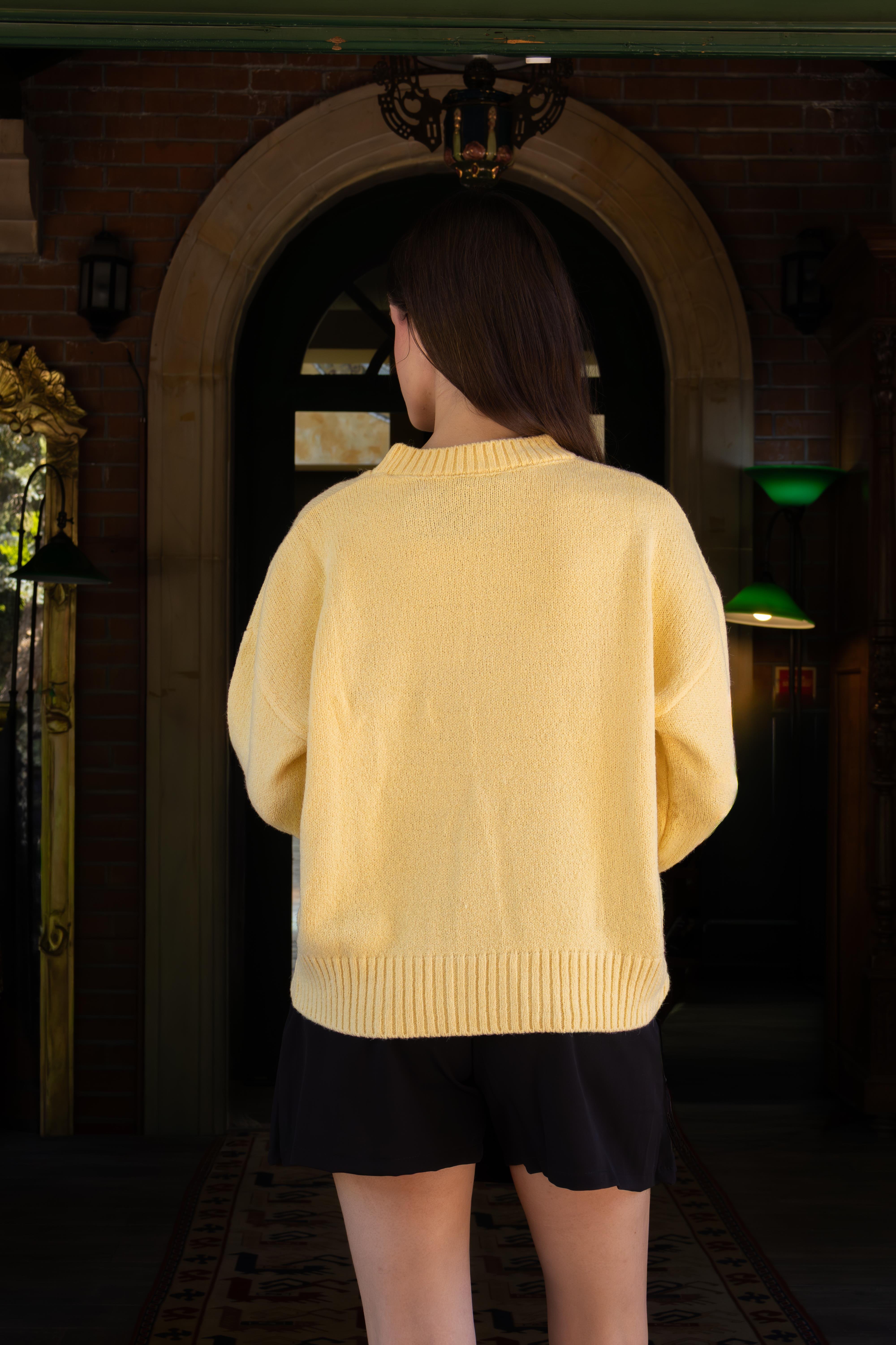 Sarı Bisiklet Yaka Oversize Triko Kazak 