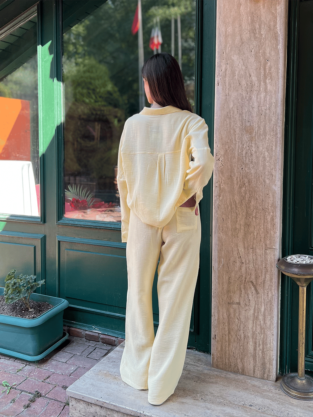 Sarı Muslin Kumaş Basic Alt Üst Takım
