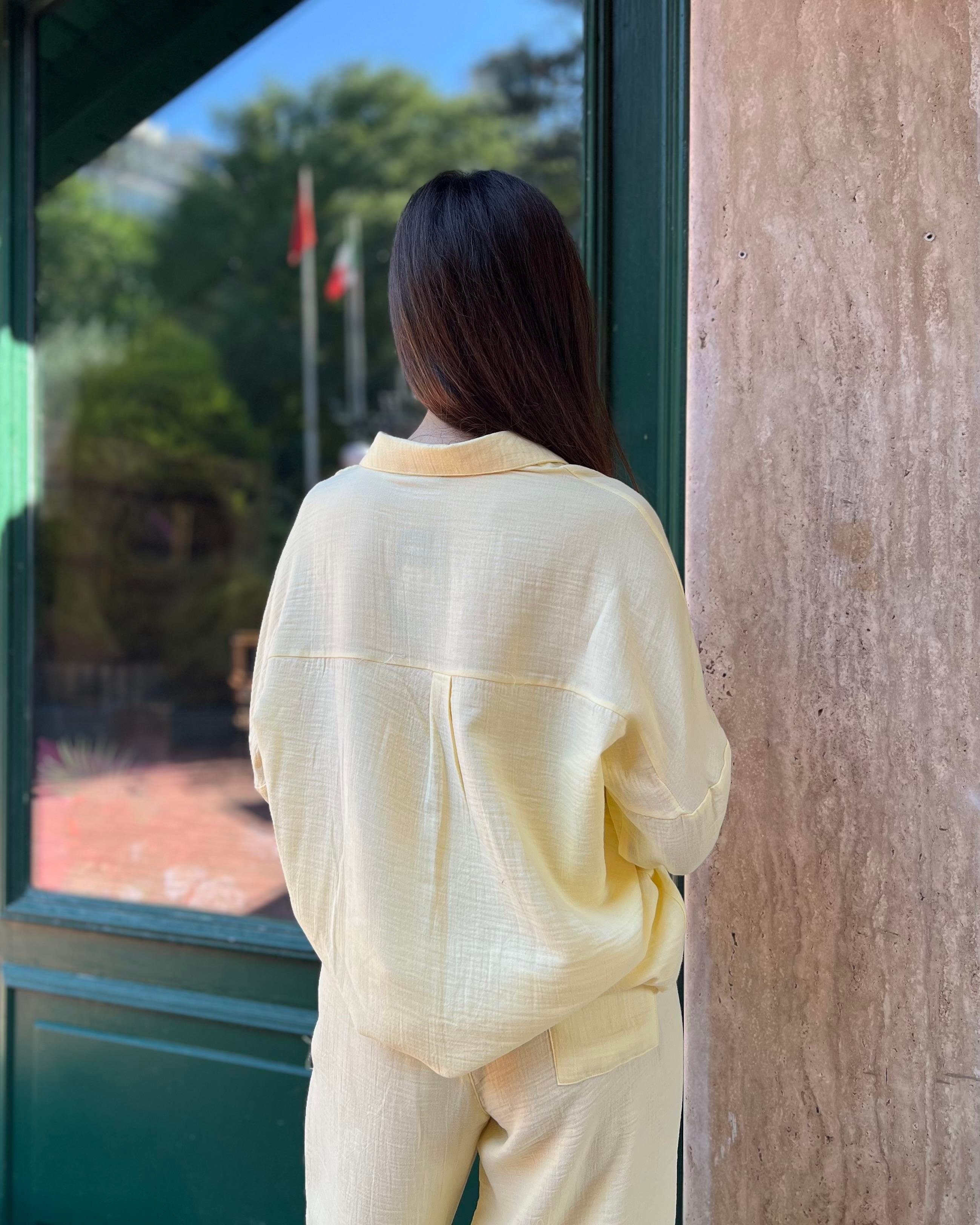 Sarı Muslin Kumaş Basic Alt Üst Takım