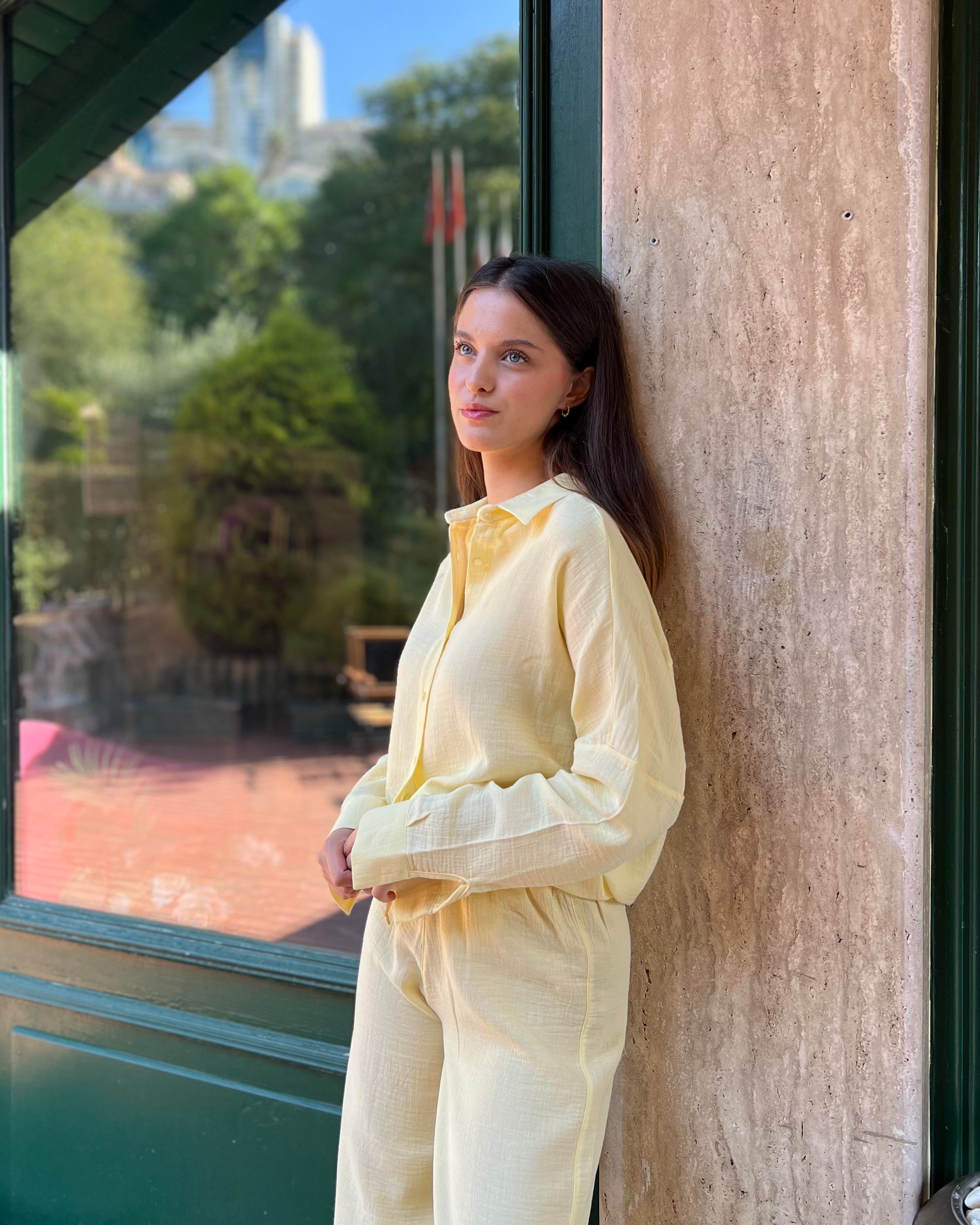 Sarı Muslin Kumaş Basic Alt Üst Takım
