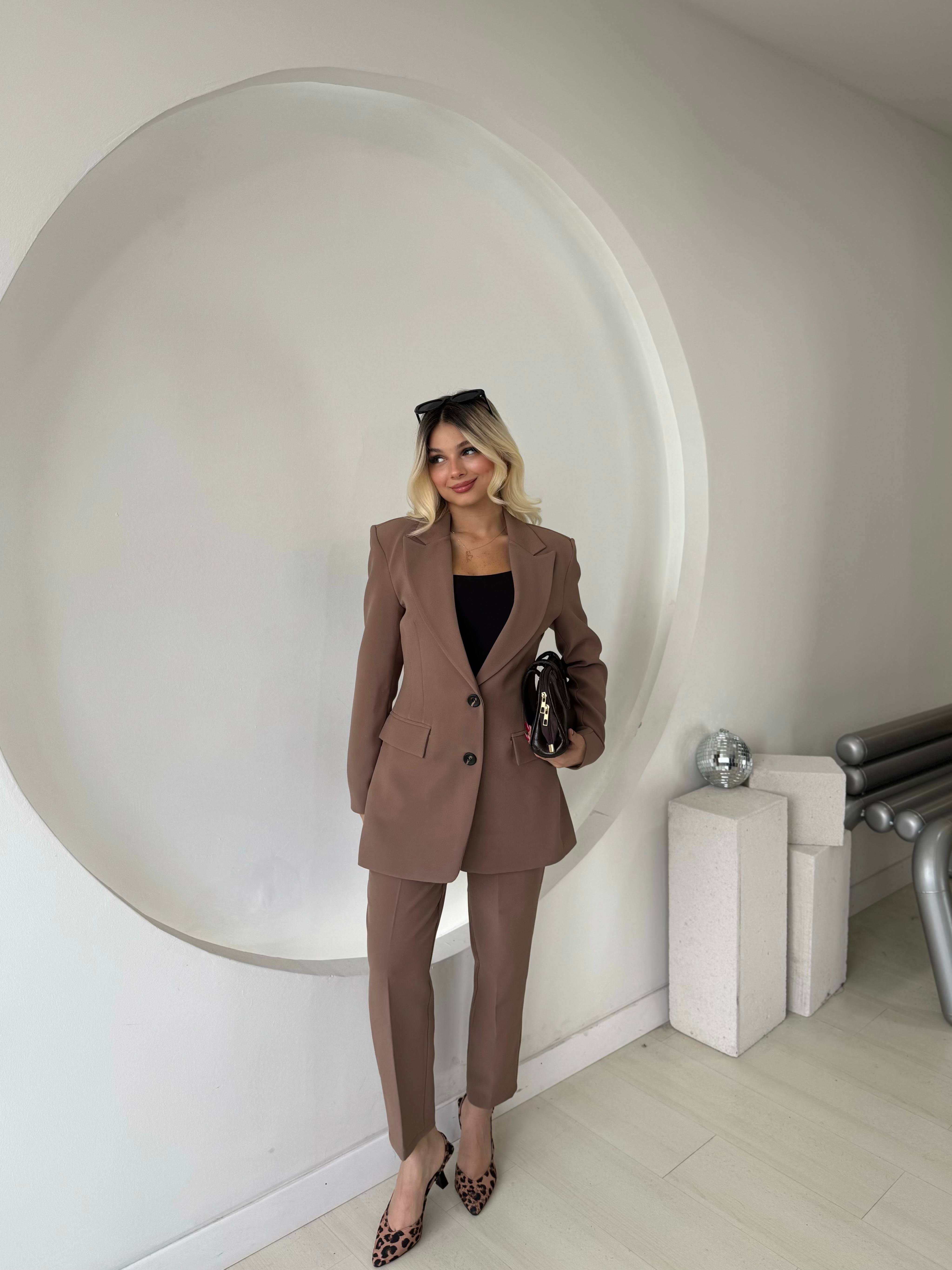 Açık Kahve Çift Düğme Blazer Ceket