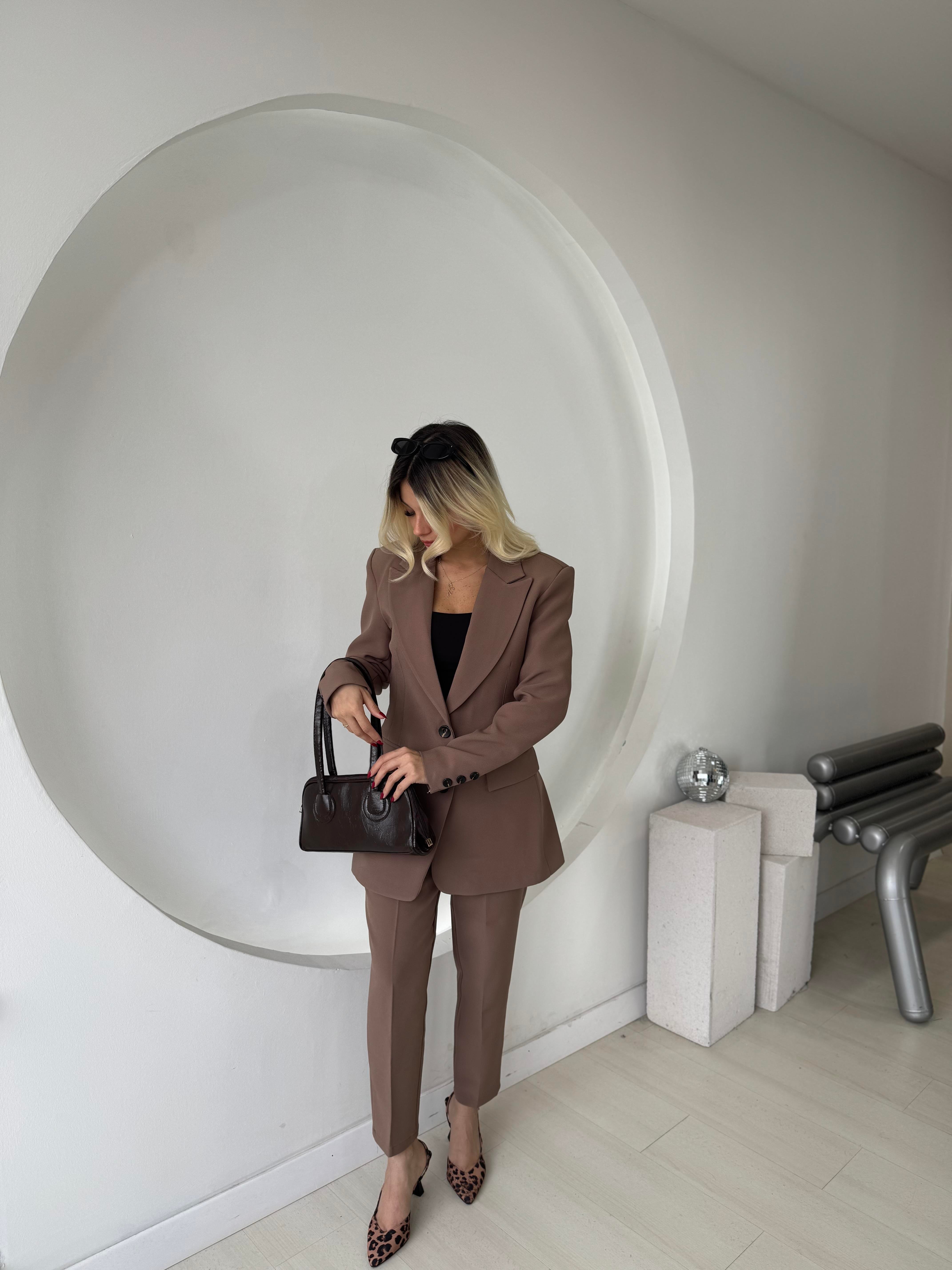 Açık Kahve Çift Düğme Blazer Ceket