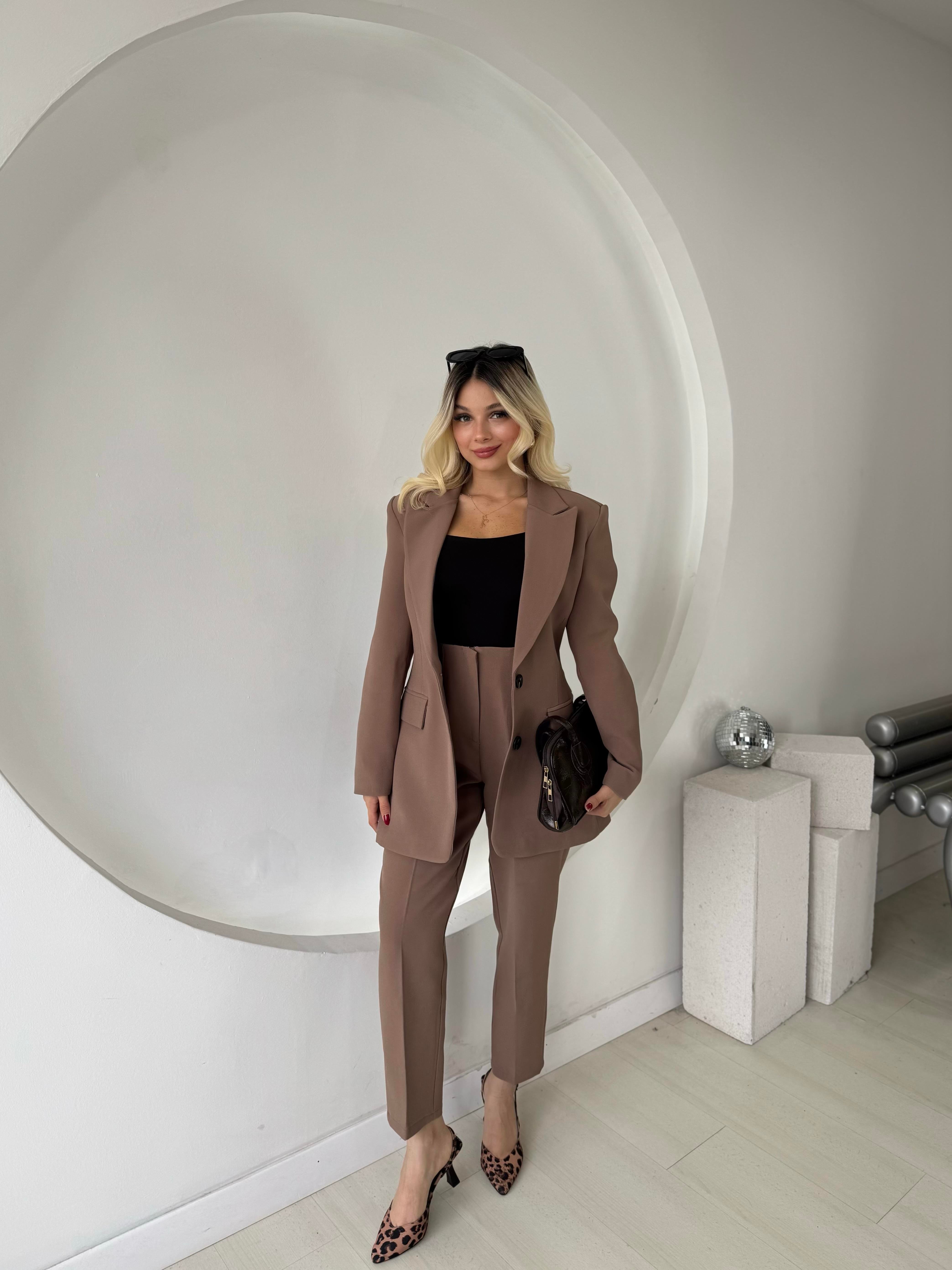 Açık Kahve Çift Düğme Blazer Ceket