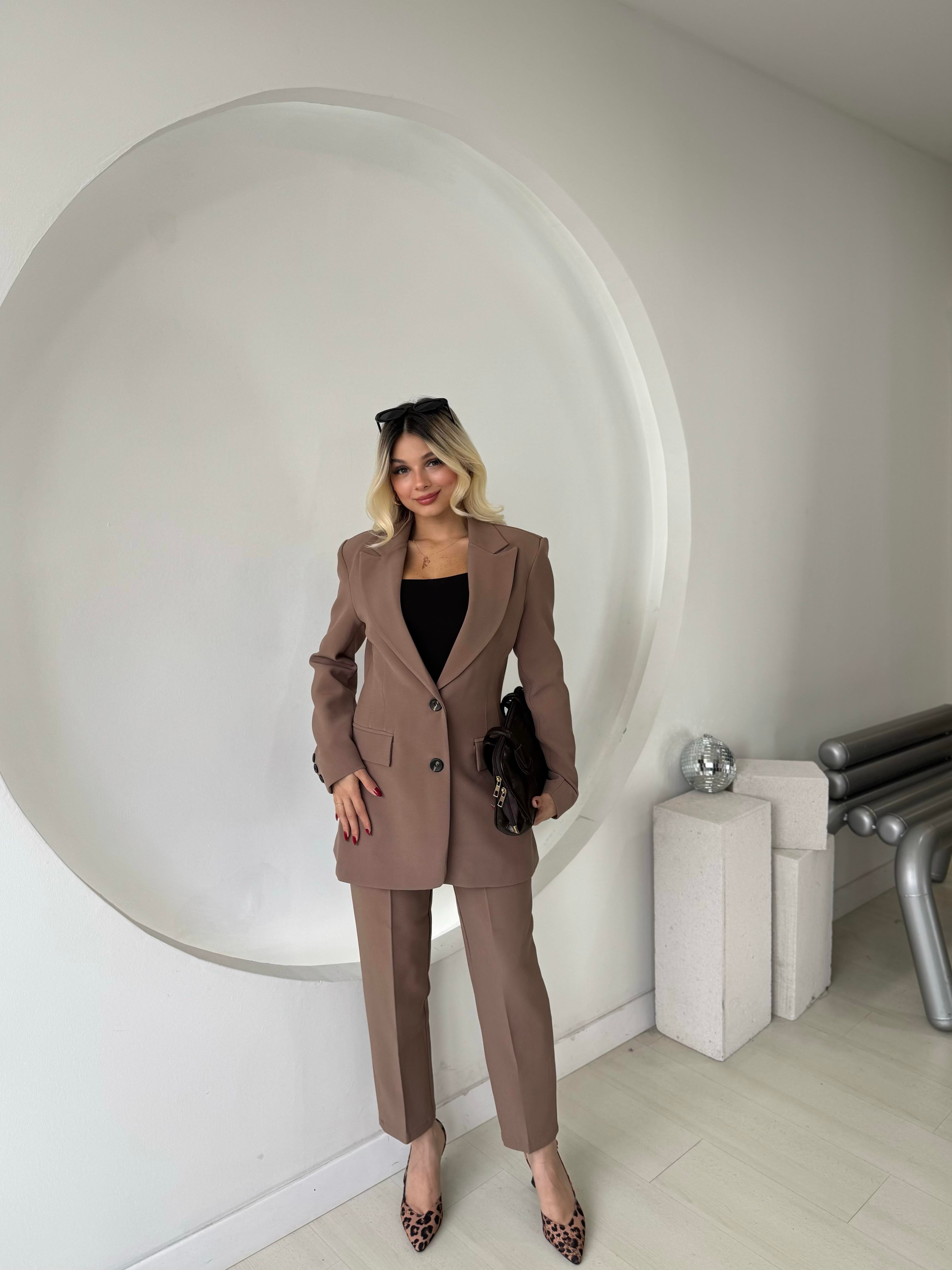 Açık Kahve Çift Düğme Blazer Ceket