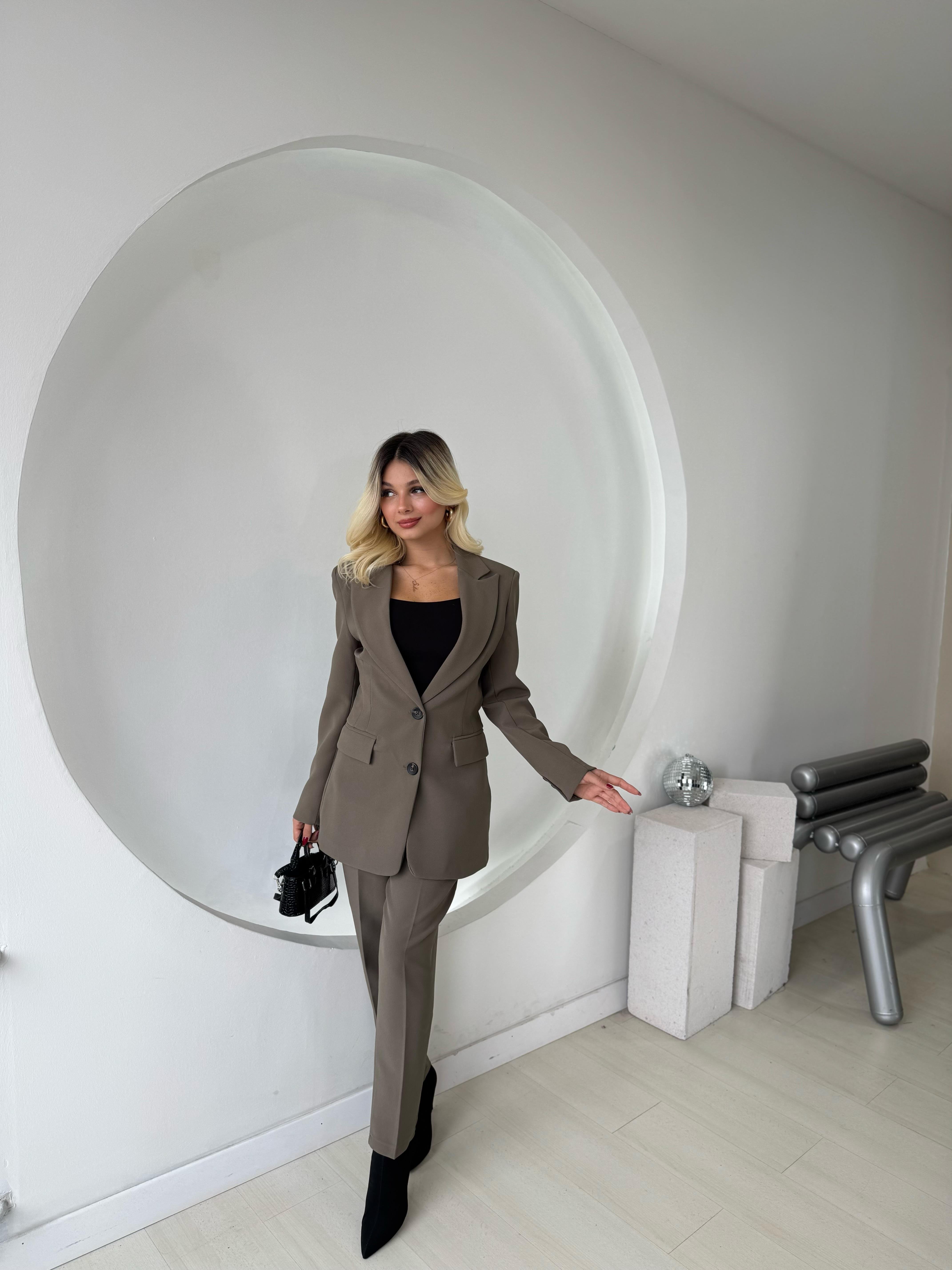 Haki Çift Düğme Blazer Ceket