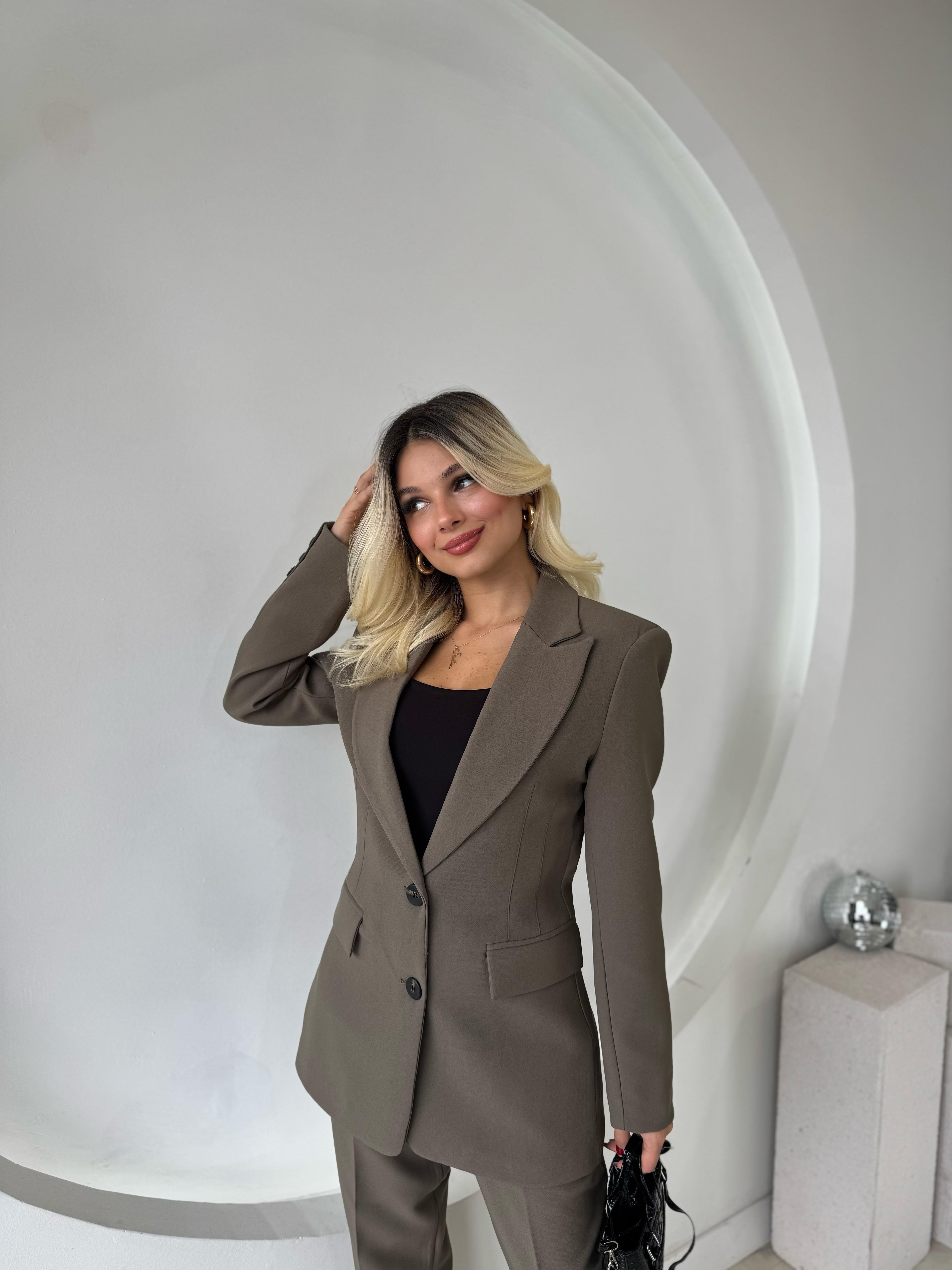 Haki Çift Düğme Blazer Ceket