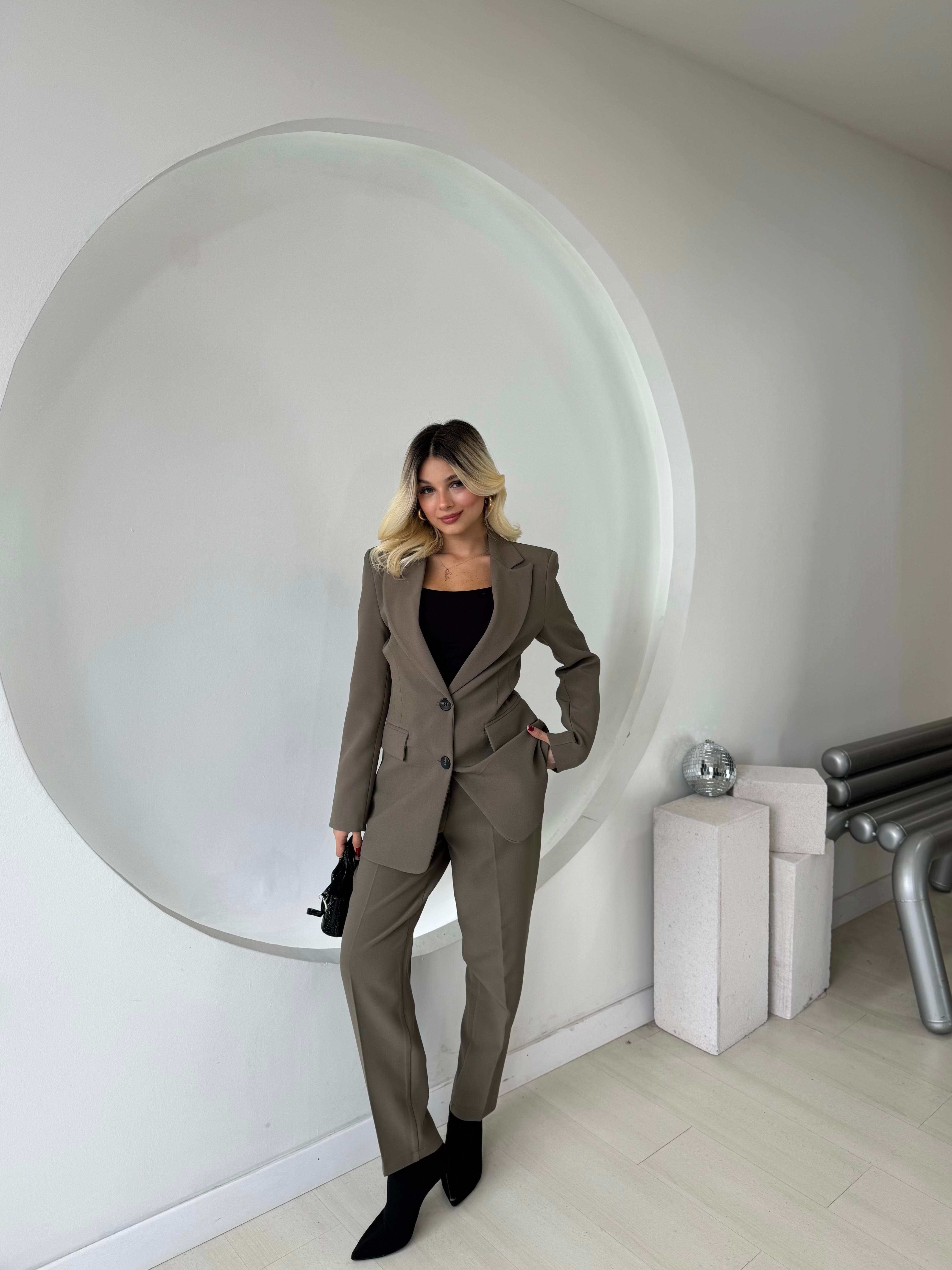 Haki Çift Düğme Blazer Ceket